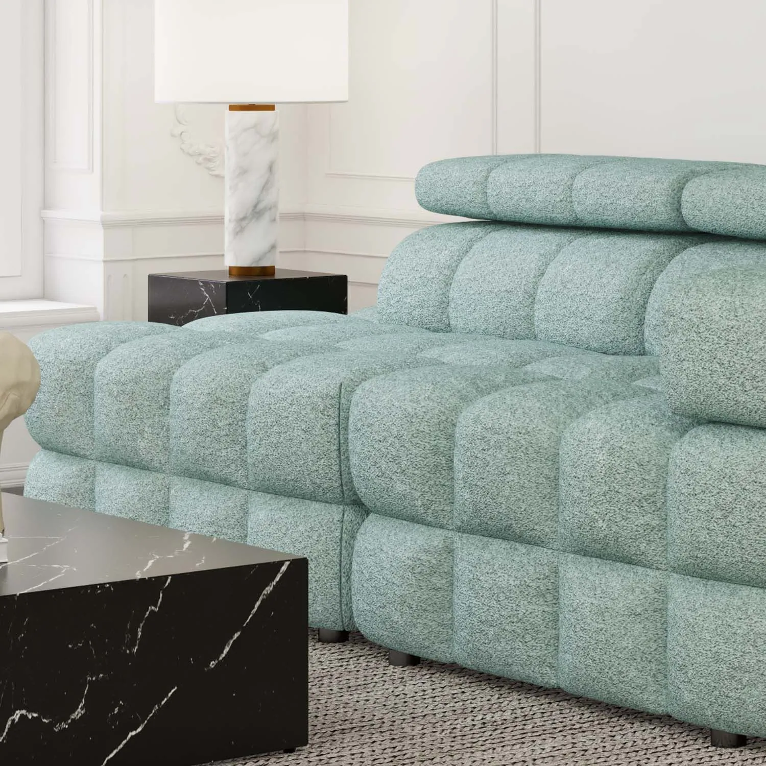 Soffa 2-sits 213cm Mintgrön Boucle Armstöd Höger - Paris