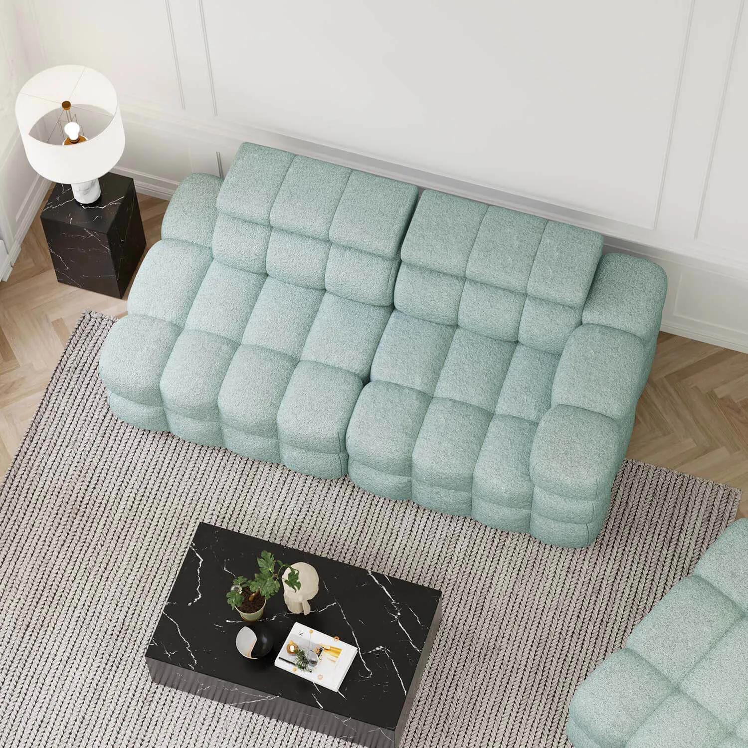 Soffa 2-sits 213cm Mintgrön Boucle Armstöd Höger - Paris
