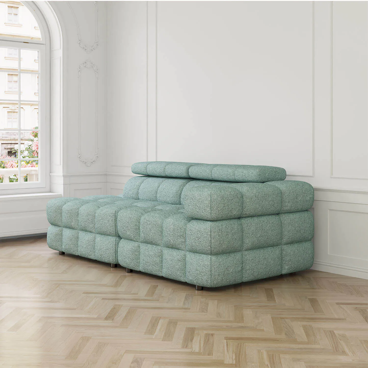 Soffa 2-sits 213cm Mintgrön Boucle Armstöd Höger - Paris
