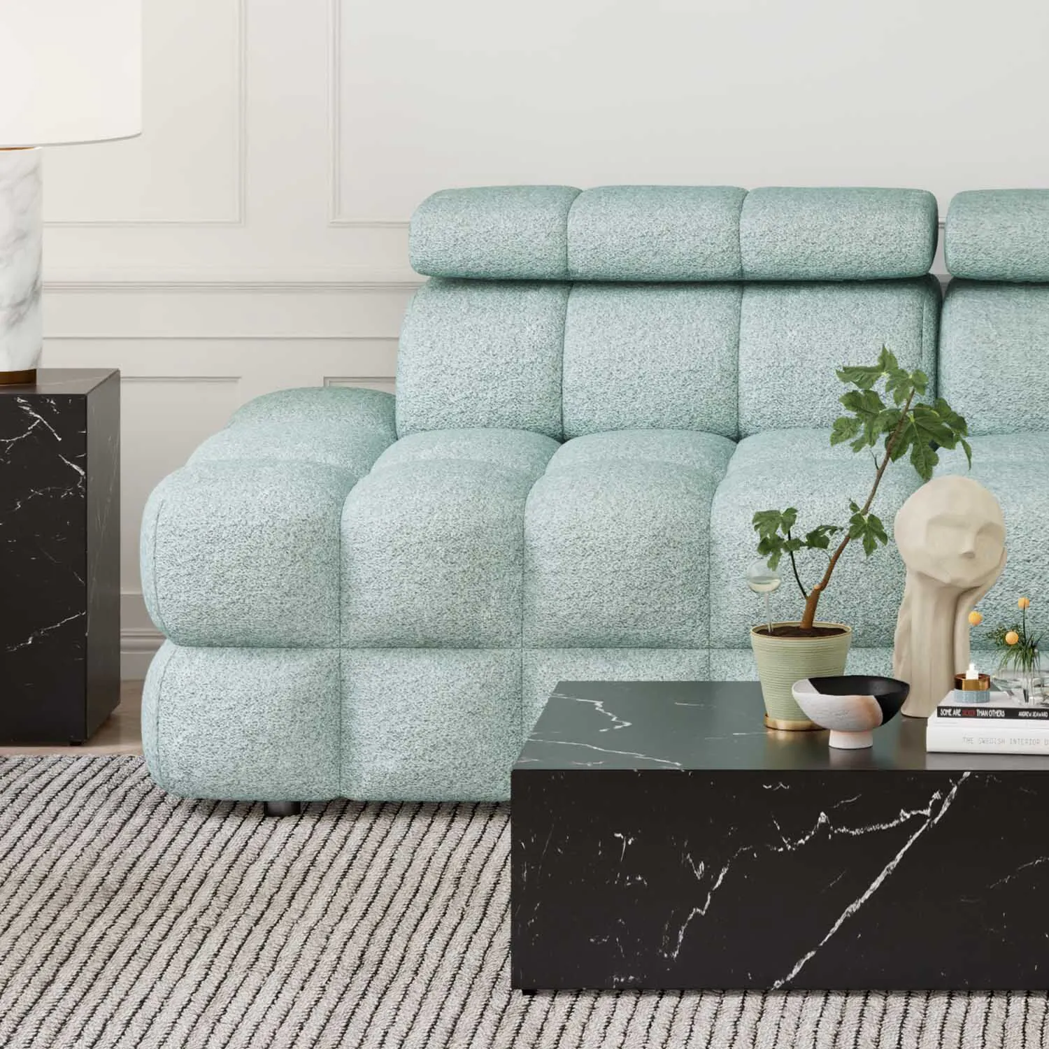 Soffa 2-sits 213cm Mintgrön Boucle Armstöd Höger - Paris