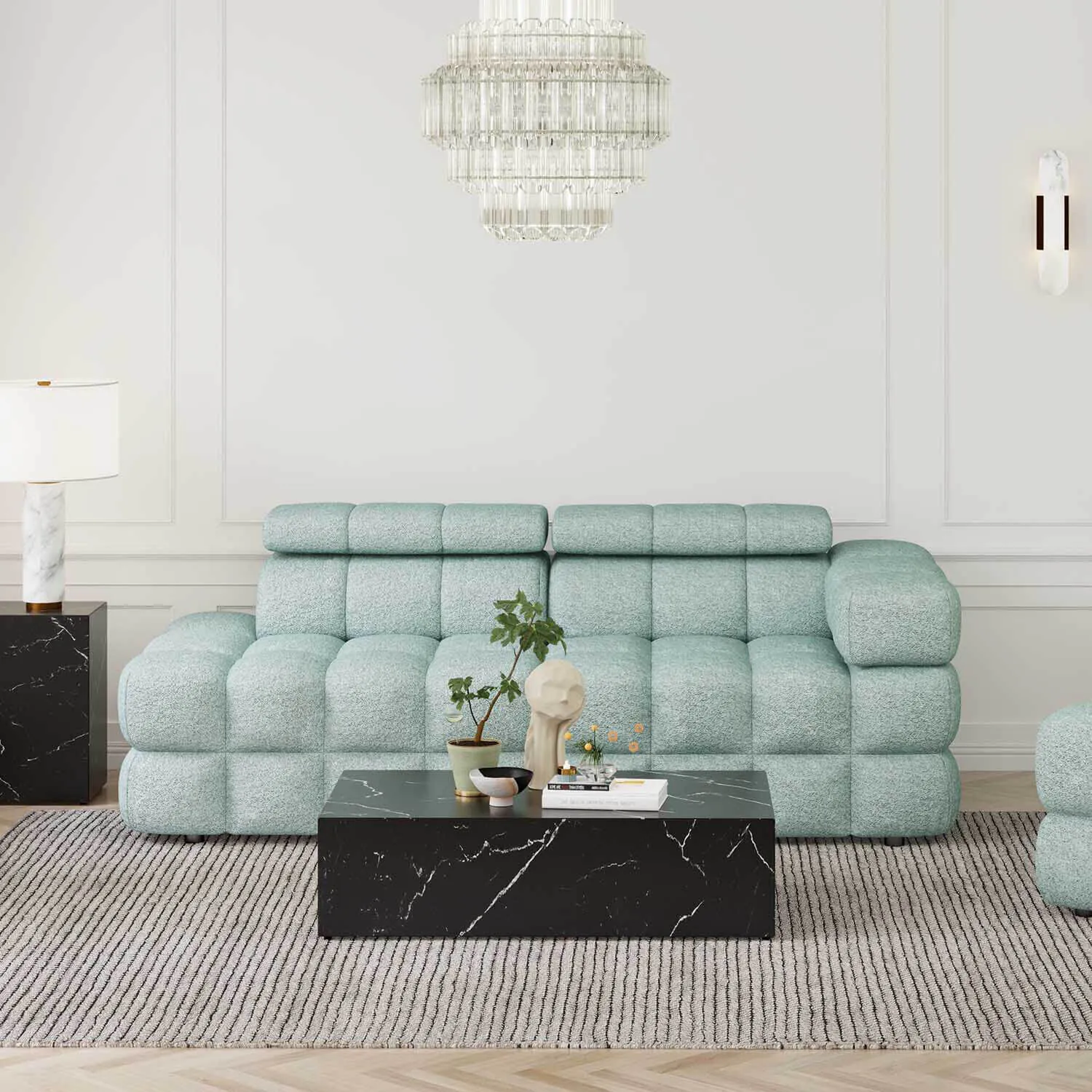 Soffa 2-sits 213cm Mintgrön Boucle Armstöd Höger - Paris