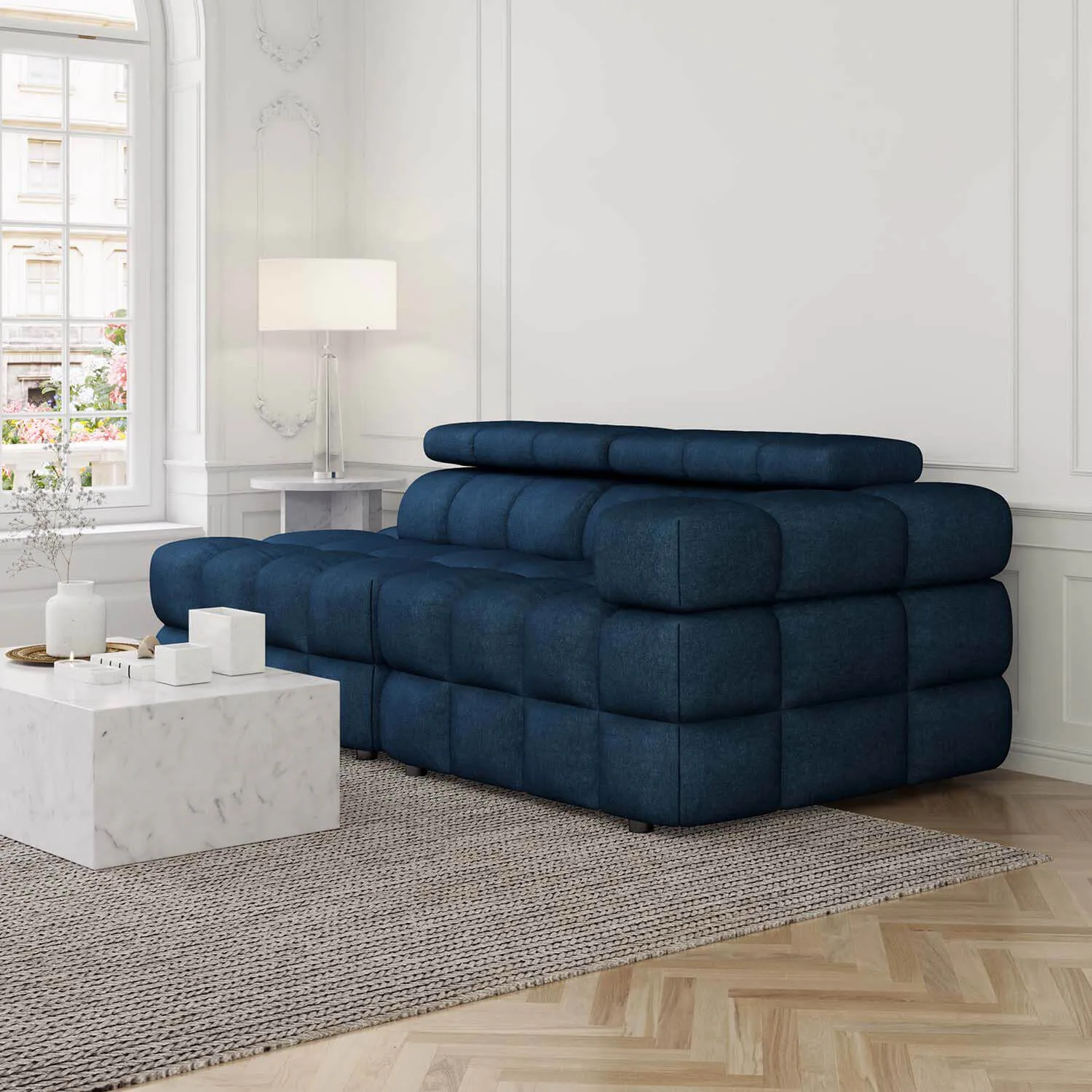 Soffa 2-sits 213cm Mörkblå Armstöd Höger - Paris
