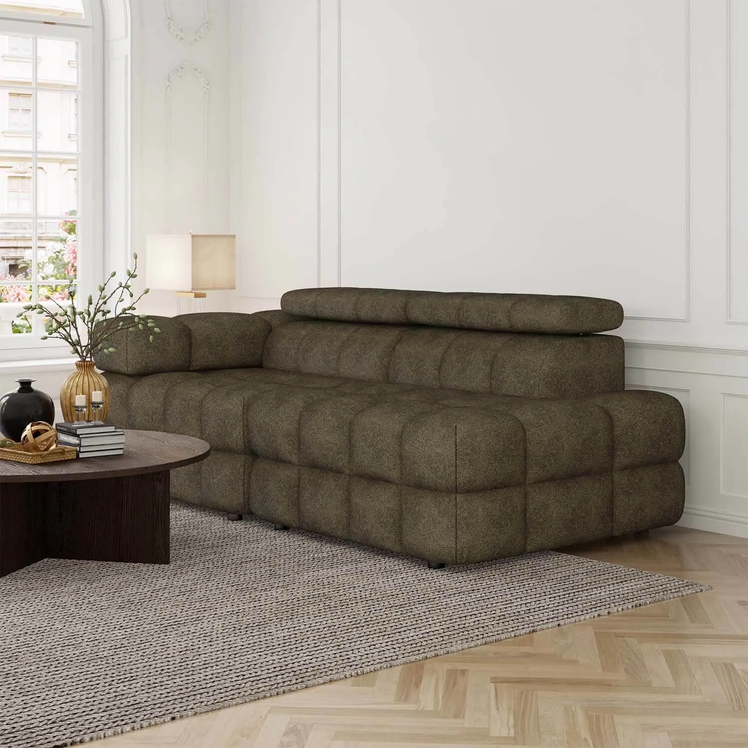 Soffa 2-sits 213cm Olivgrön Armstöd Vänster - Paris