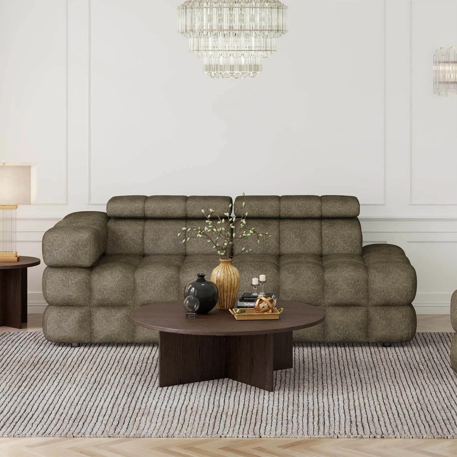 Soffa 2-sits 213cm Olivgrön Armstöd Vänster - Paris