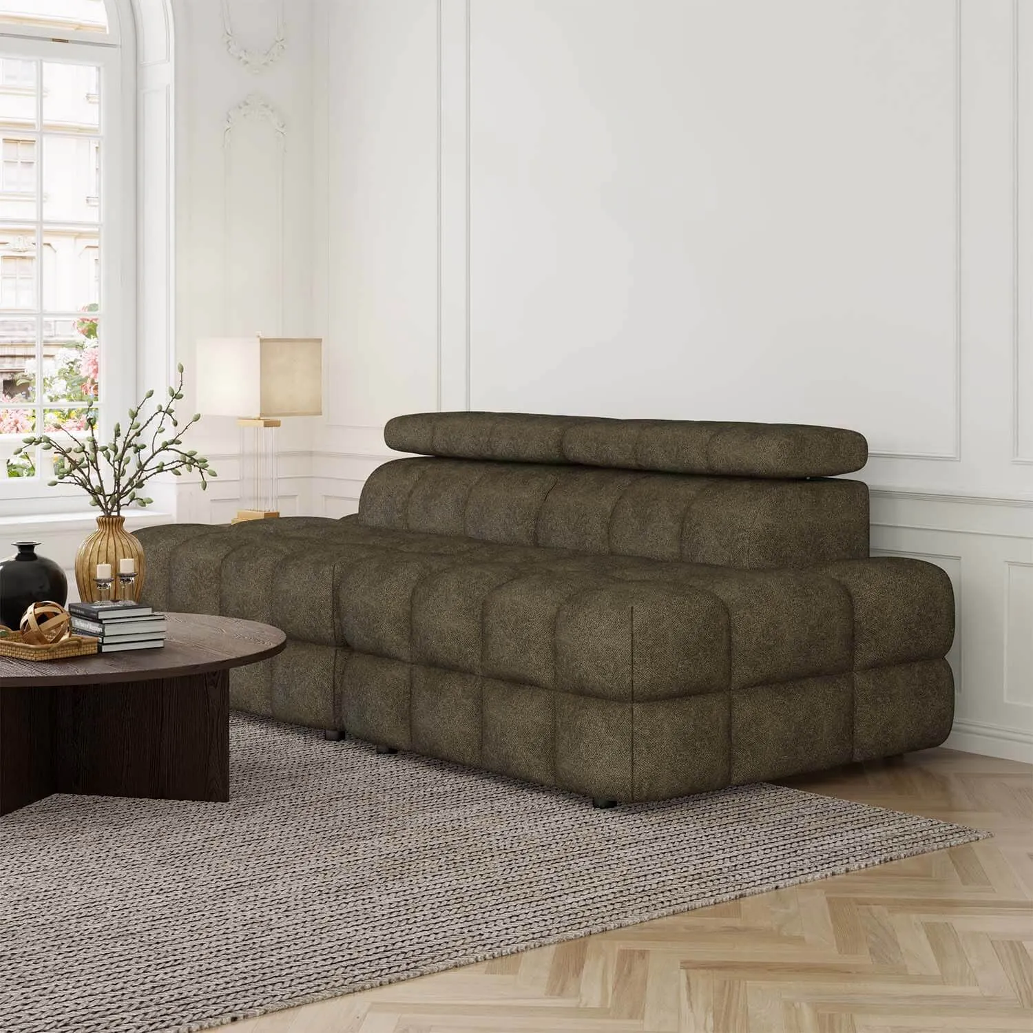 Soffa 2-sits 216cm Olivgrön Utan Armstöd - Paris