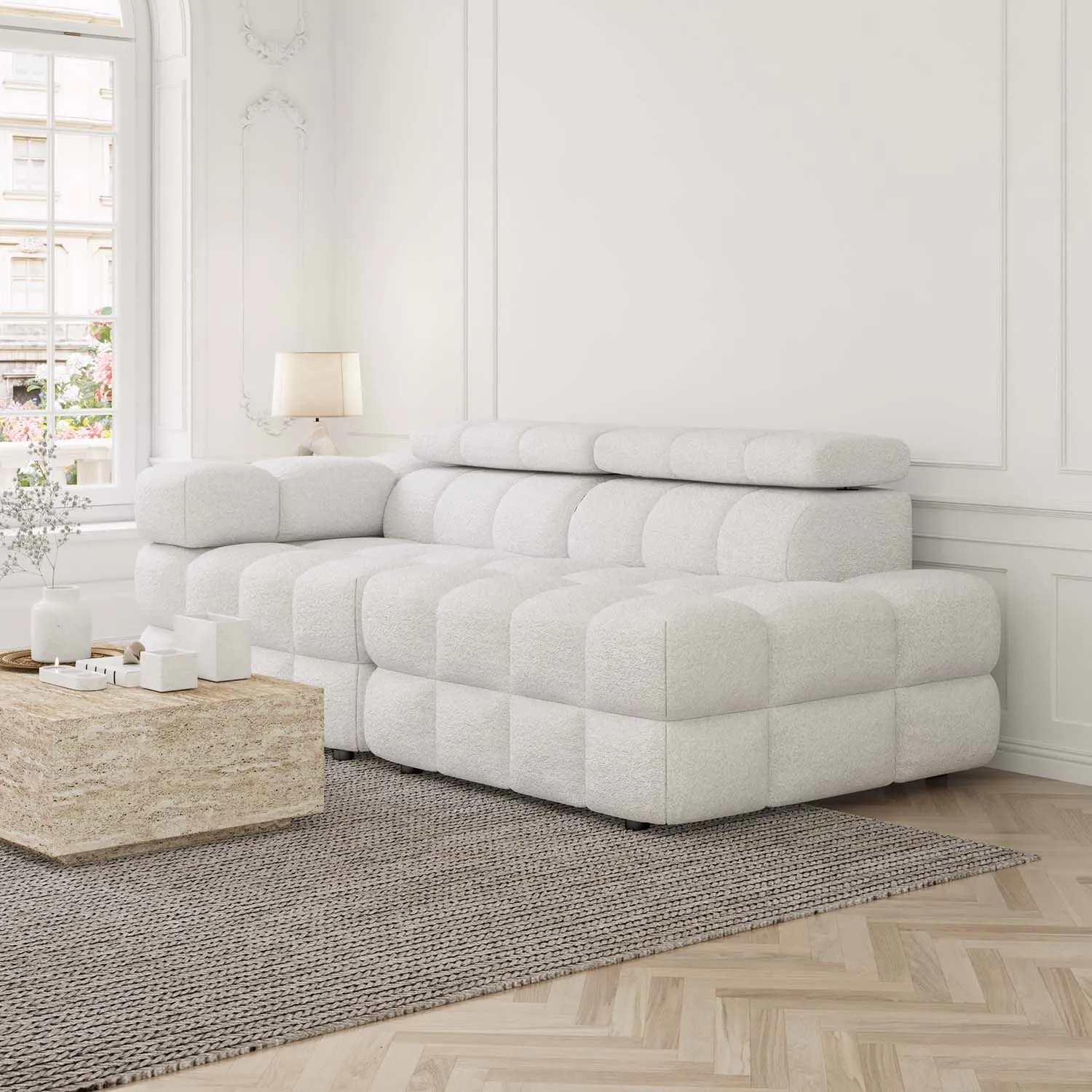 Soffa 2-sits 213cm Vit Boucle Armstöd Vänster - Paris