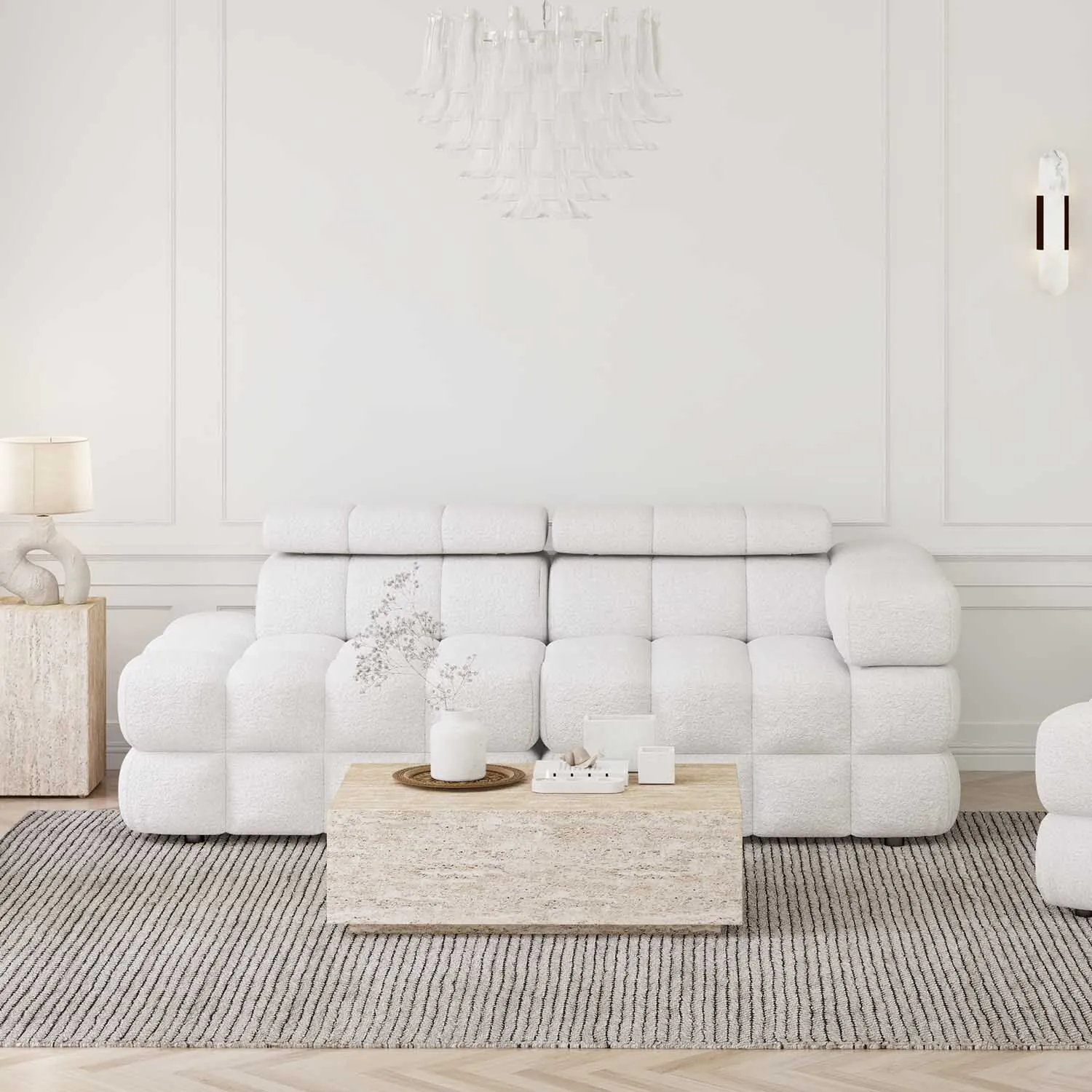 Soffa 2-sits 213cm Vit Boucle Armstöd Höger - Paris