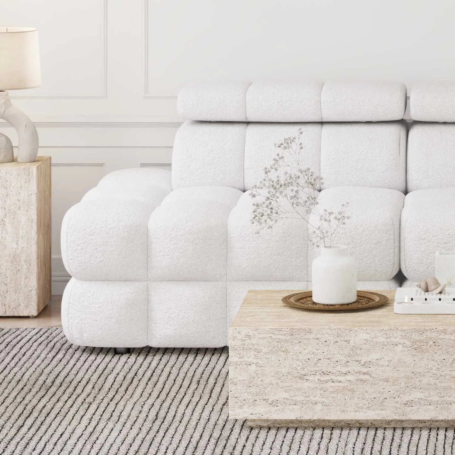 Soffa 2-sits 213cm Vit Boucle Armstöd Höger - Paris