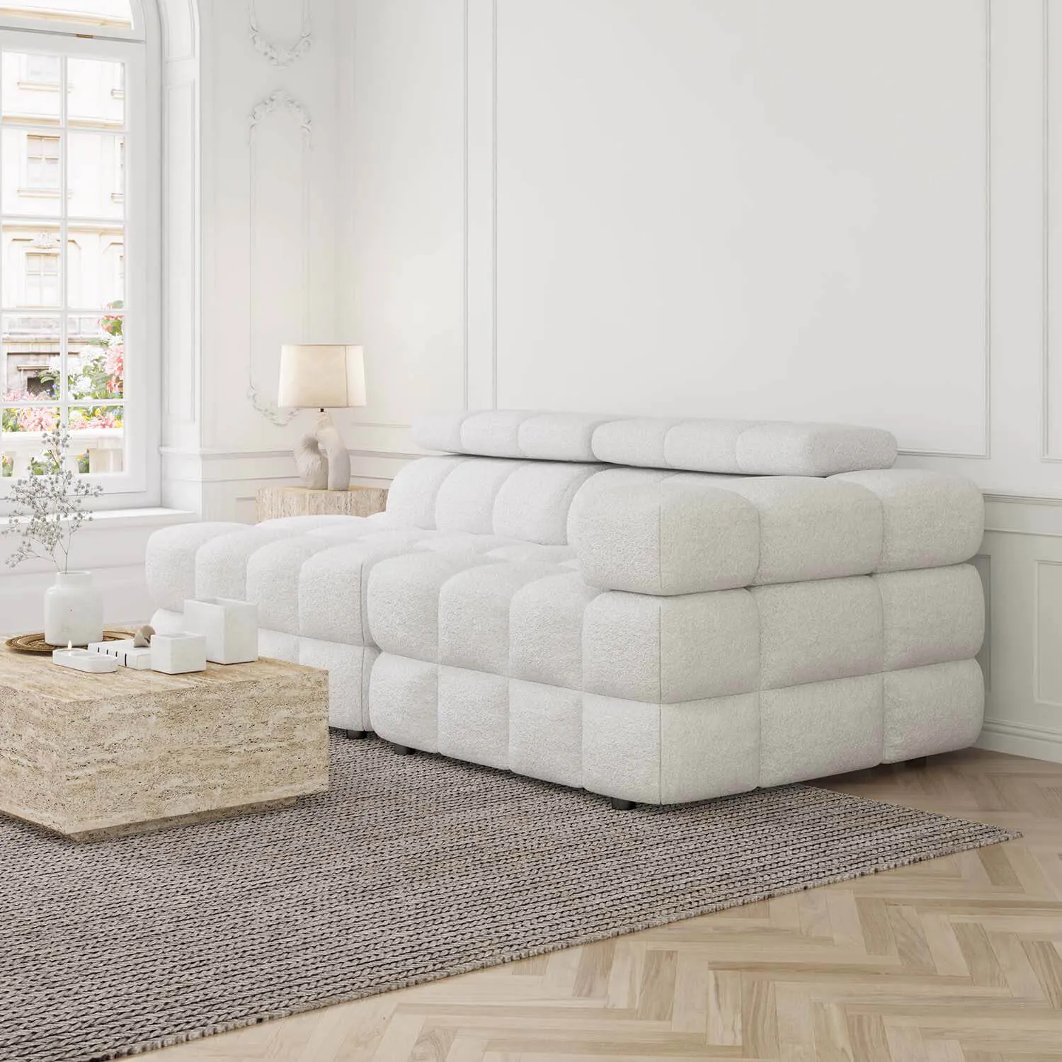 Soffa 2-sits 213cm Vit Boucle Armstöd Höger - Paris