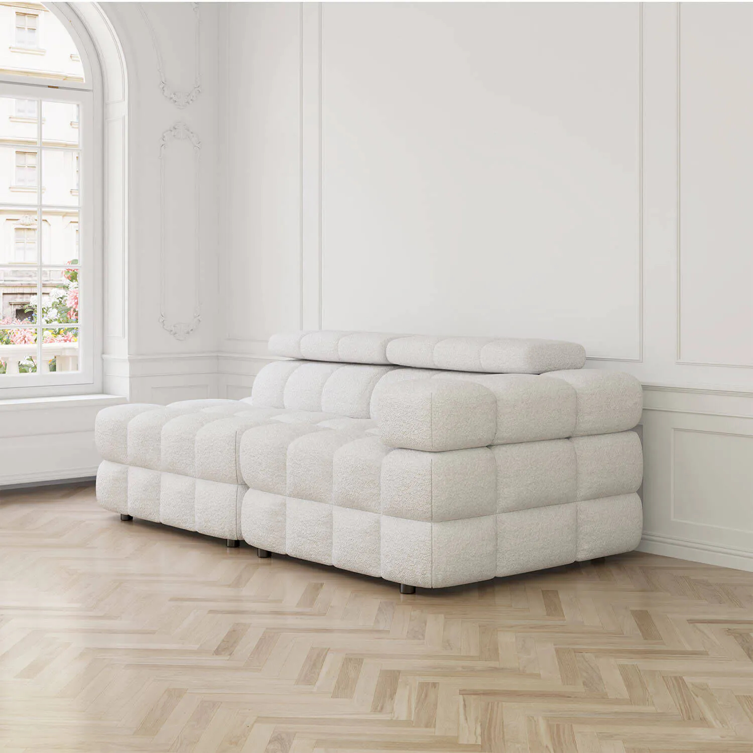 Soffa 2-sits 213cm Vit Boucle Armstöd Höger - Paris