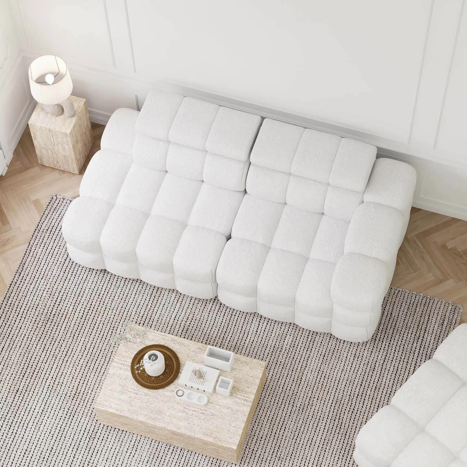 Soffa 2-sits 213cm Vit Boucle Armstöd Höger - Paris
