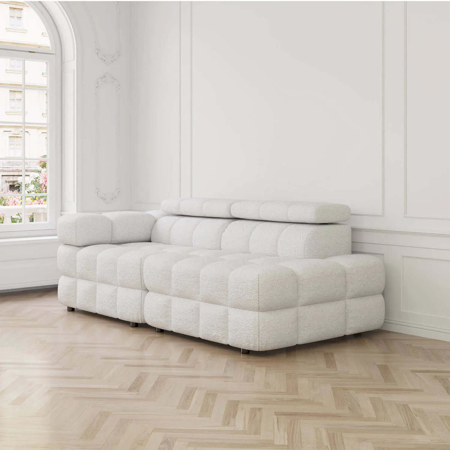 Soffa 2-sits 213cm Vit Boucle Armstöd Vänster - Paris