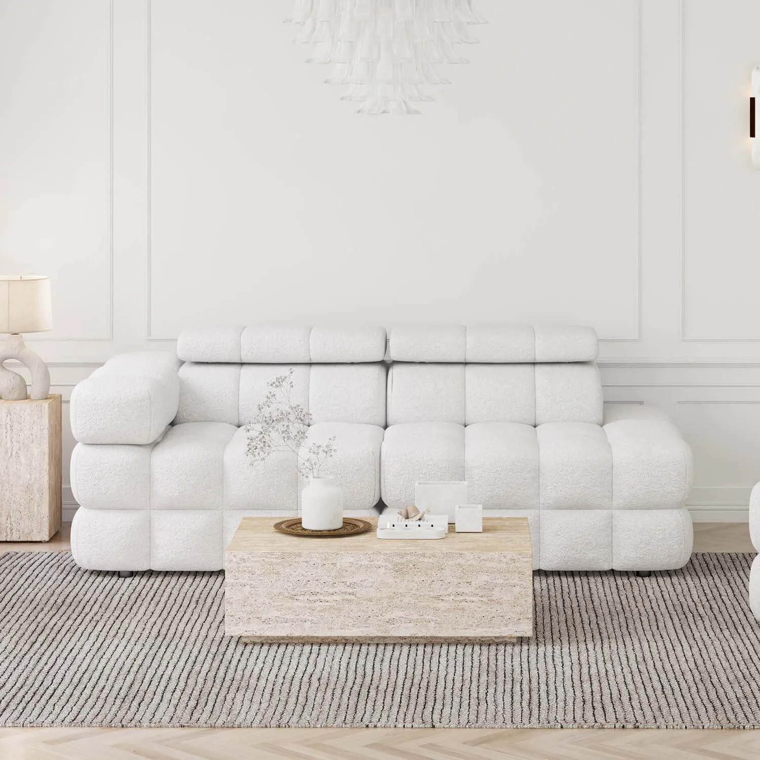Soffa 2-sits 213cm Vit Boucle Armstöd Vänster - Paris