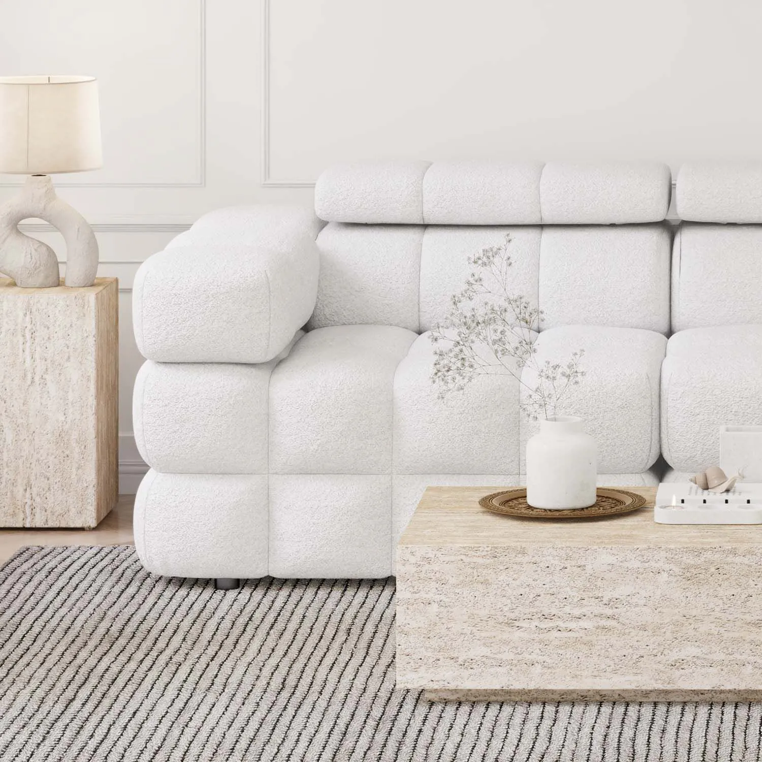 Soffa 2-sits 213cm Vit Boucle Armstöd Vänster - Paris