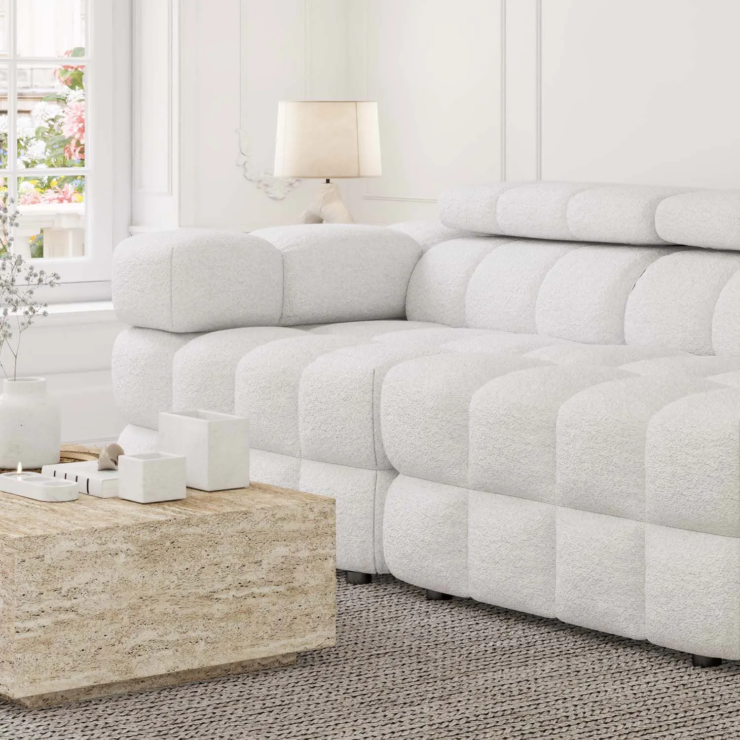 Soffa 2-sits 213cm Vit Boucle Armstöd Vänster - Paris