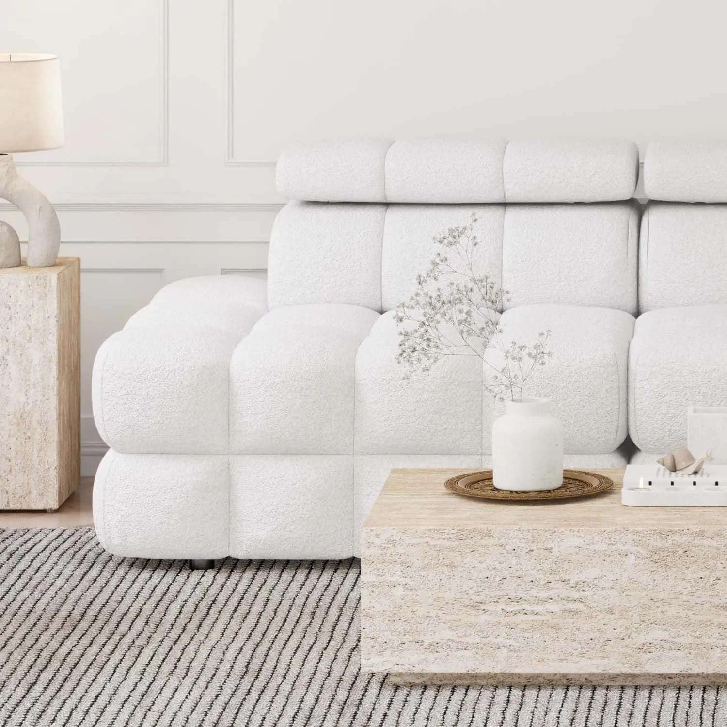 Soffa 2-sits 216cm Vit Boucle Utan Armstöd - Paris