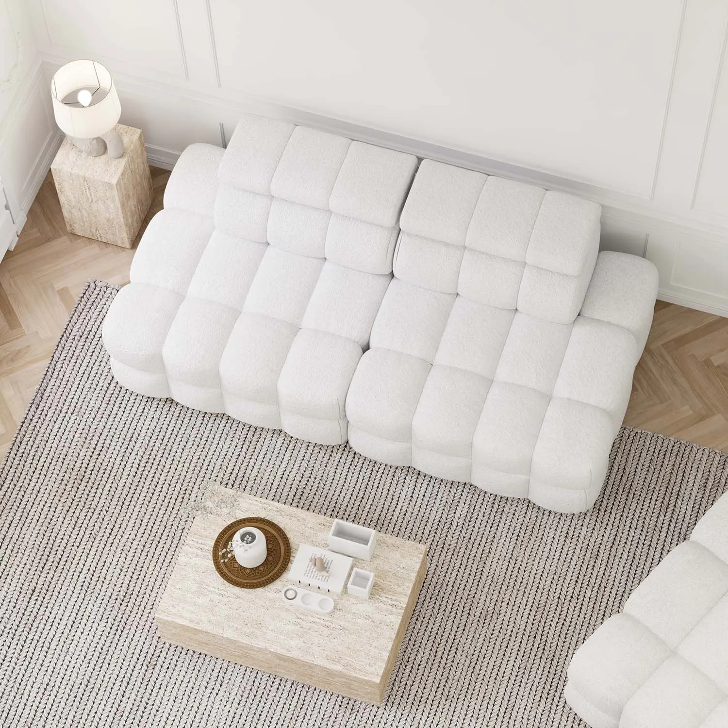 Soffa 2-sits 216cm Vit Boucle Utan Armstöd - Paris
