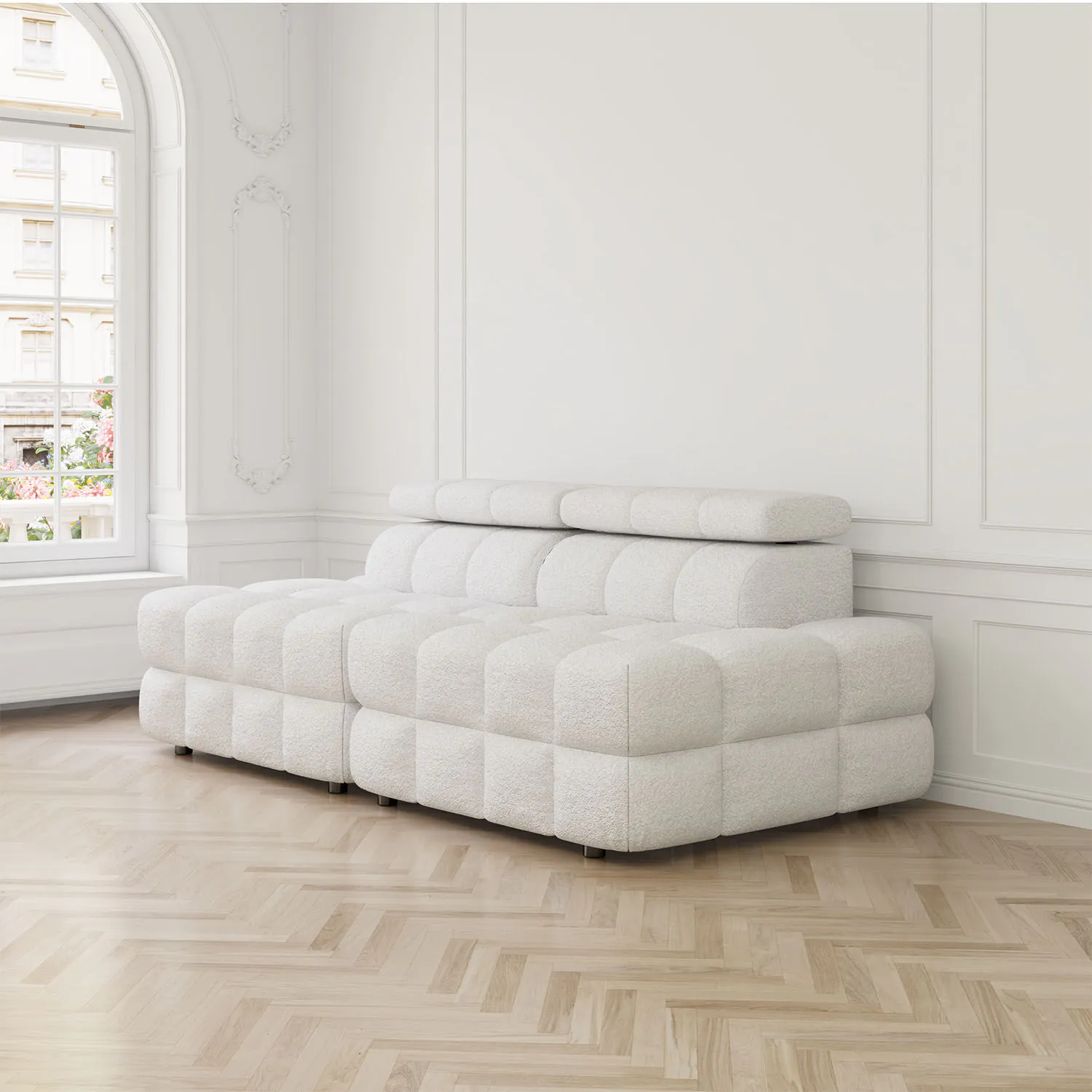 Soffa 2-sits 216cm Vit Boucle Utan Armstöd - Paris
