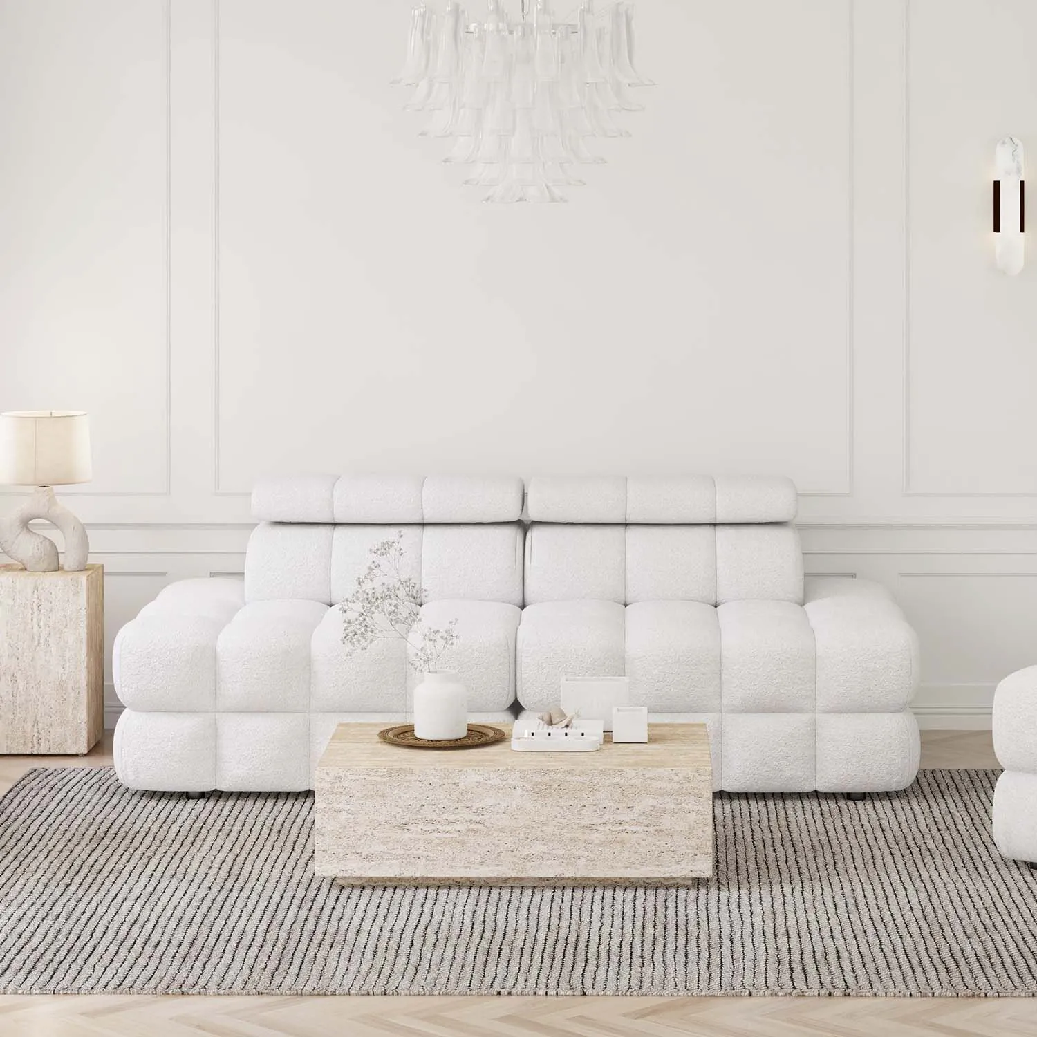 Soffa 2-sits 216cm Vit Boucle Utan Armstöd - Paris