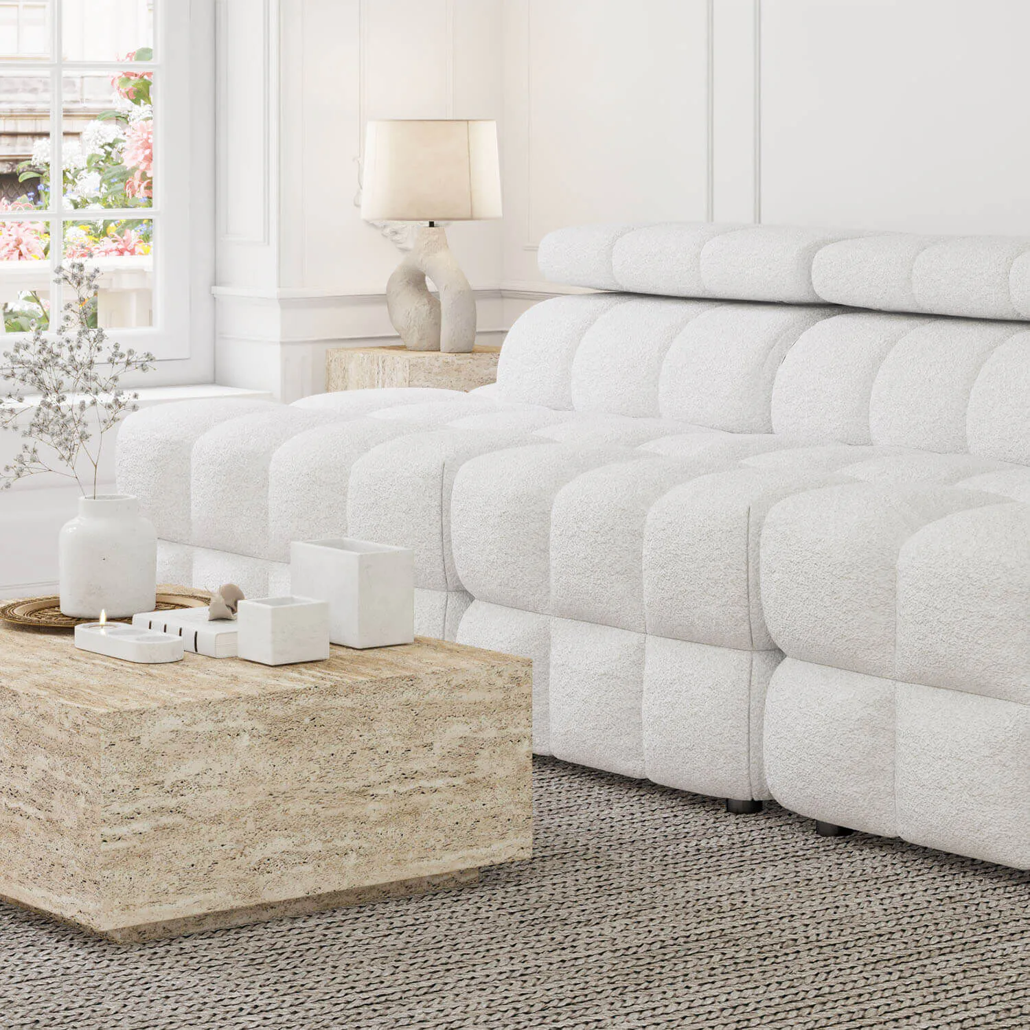 Soffa 3-sits 291cm Vit Boucle Utan Armstöd - Paris