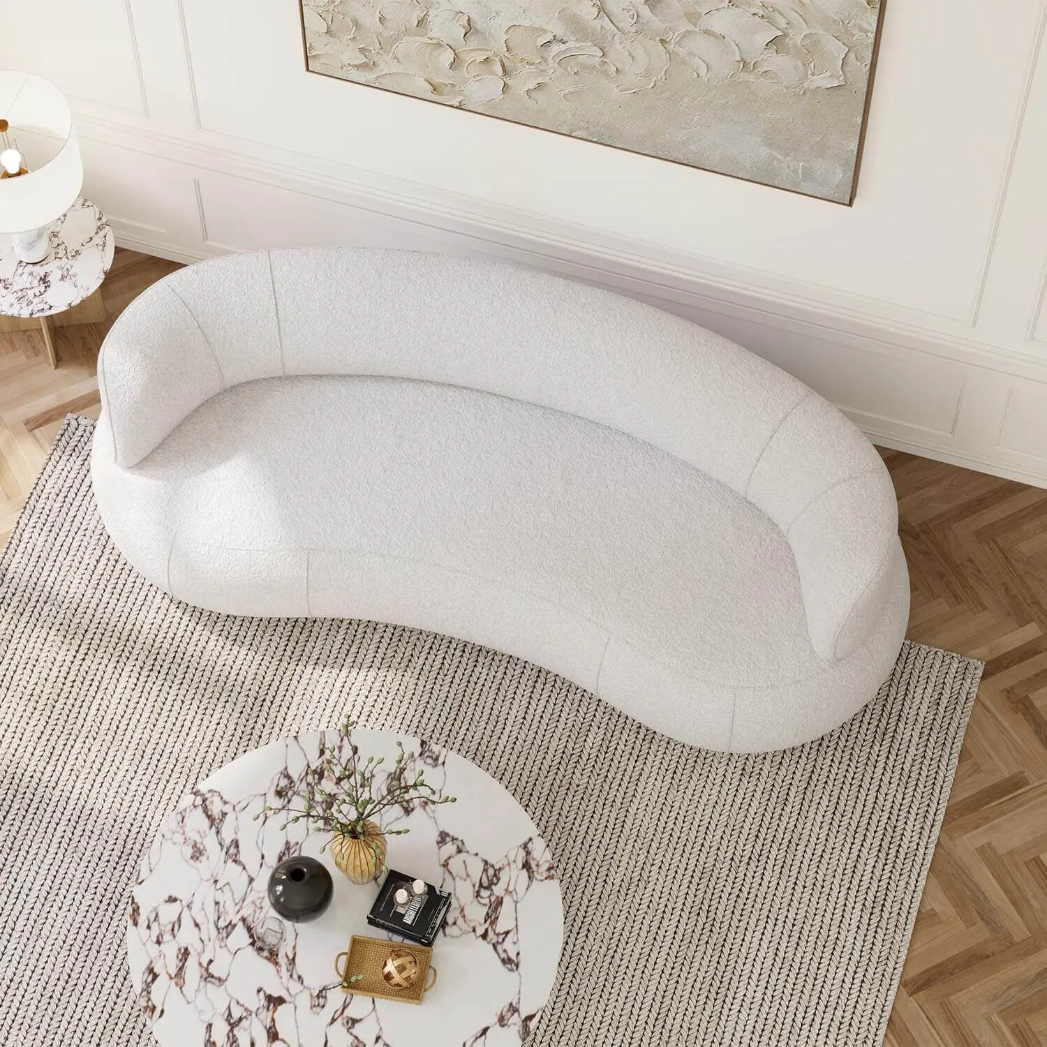 Soffa 3-sits 253cm Vit Boucle Armstöd - Malibu