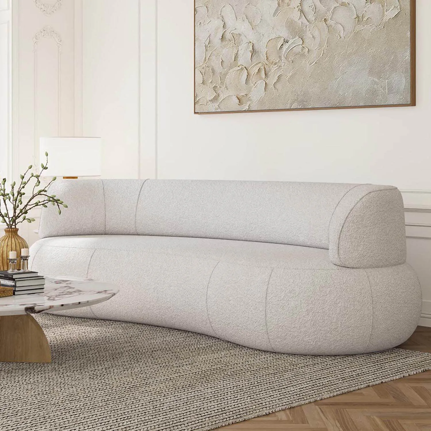 Soffa 3-sits 253cm Vit Boucle Armstöd - Malibu