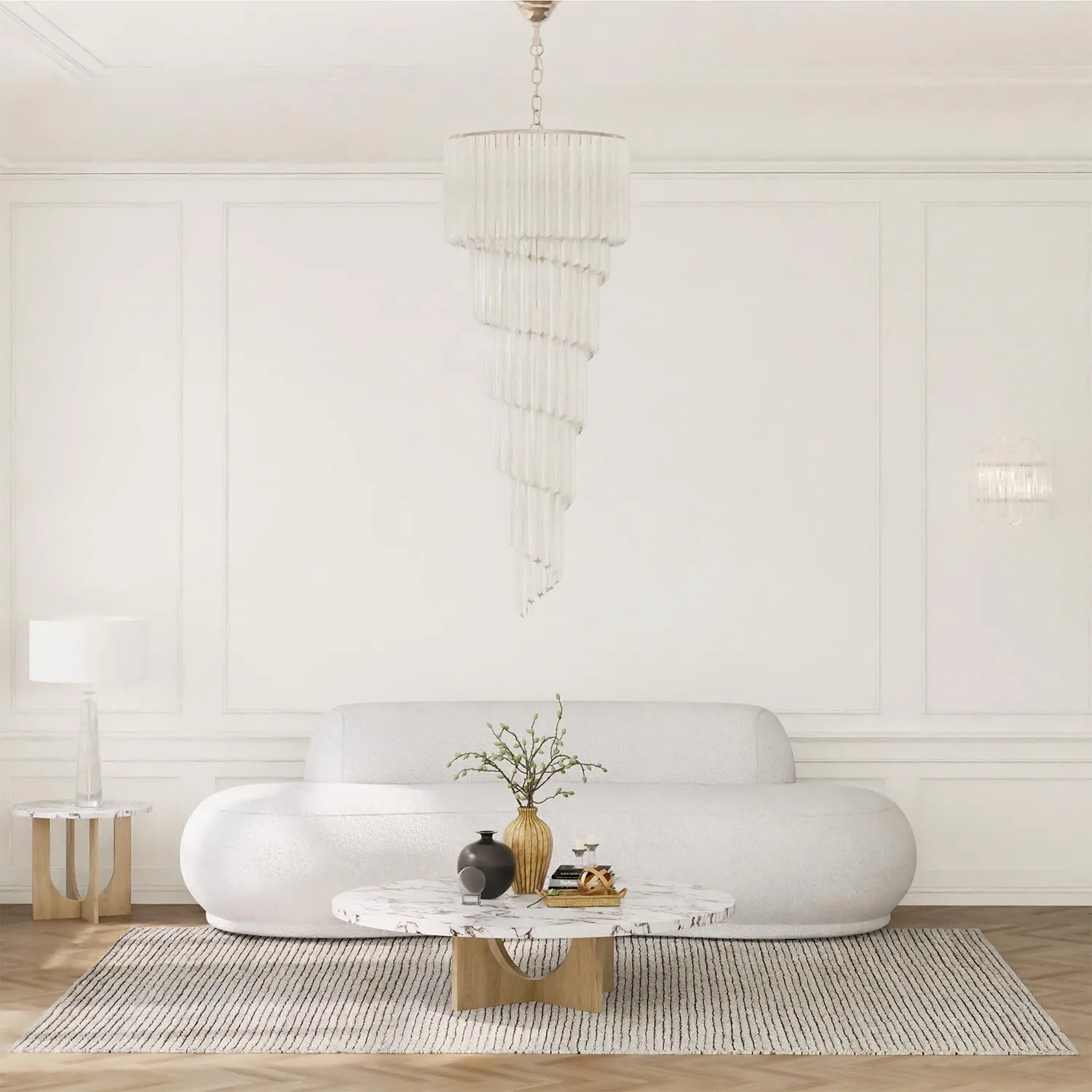 Soffa 3-sits 253cm Vit Boucle - Bel Air
