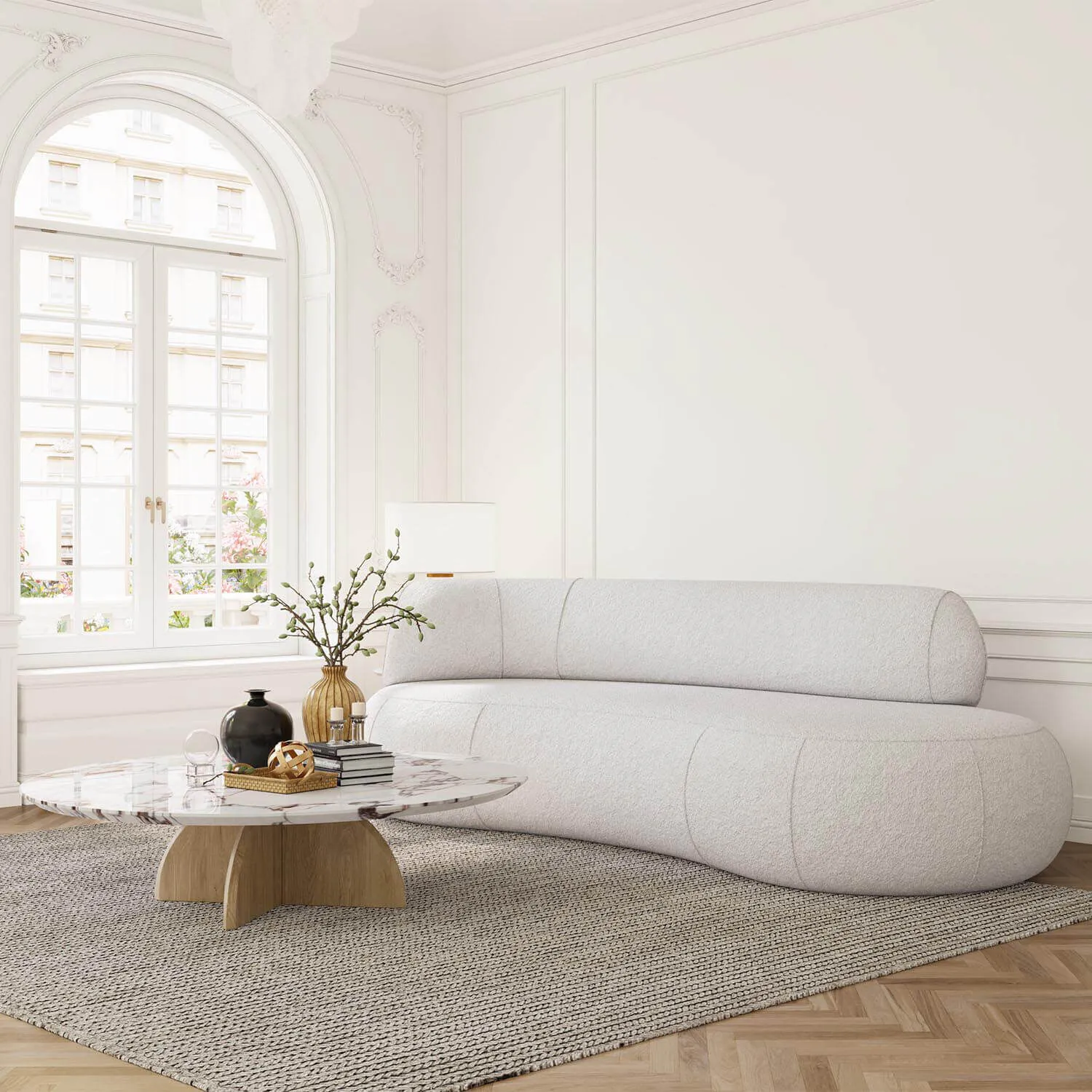 Soffa 3-sits 253cm Vit Boucle Armstöd Vänster - Malibu