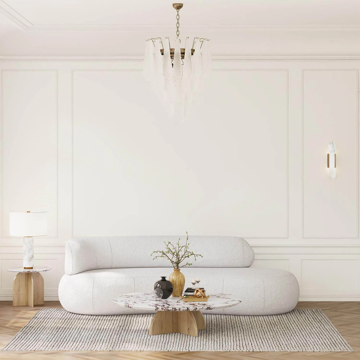 Soffa 3-sits 253cm Vit Boucle Armstöd Vänster - Malibu