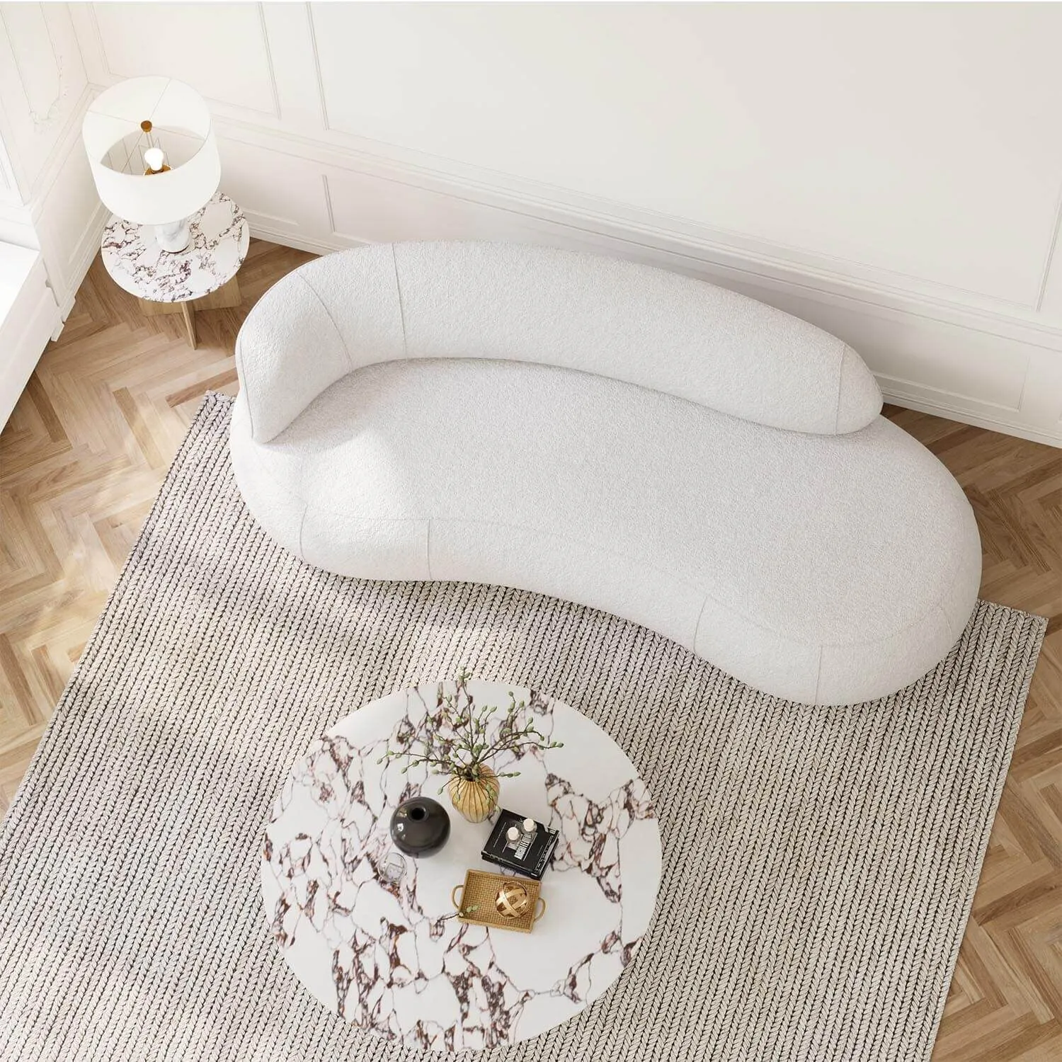 Soffa 3-sits 253cm Vit Boucle Armstöd Vänster - Malibu