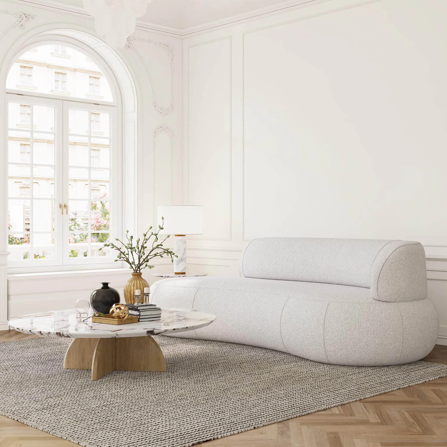 Soffa 3-sits 253cm Vit Boucle Armstöd Höger - Malibu
