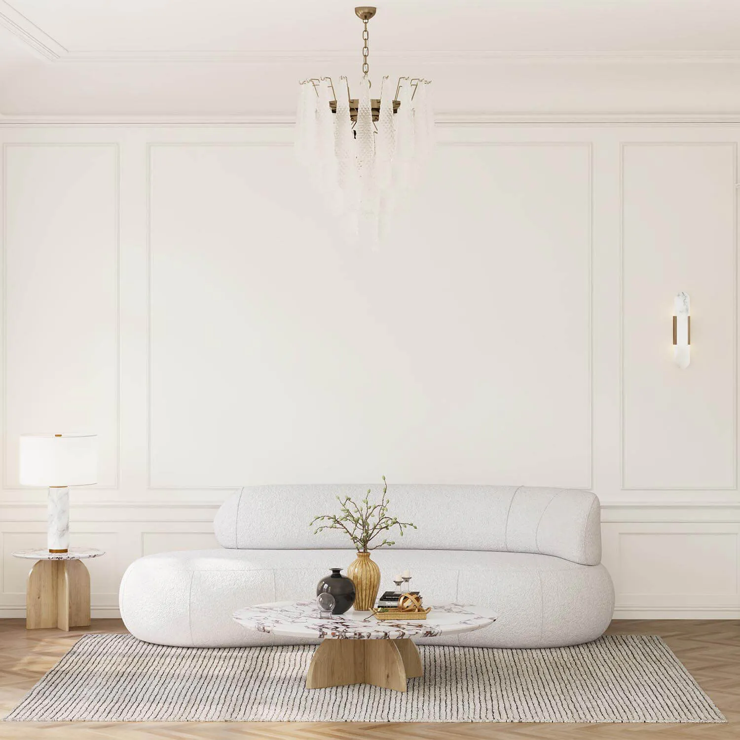 Soffa 3-sits 253cm Vit Boucle Armstöd Höger - Malibu