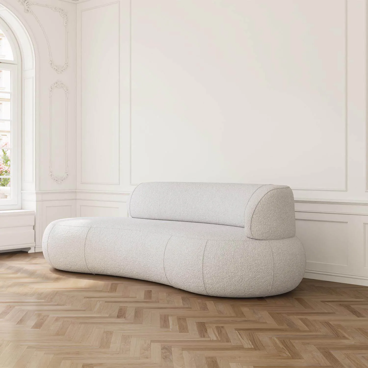 Soffa 3-sits 253cm Vit Boucle Armstöd Höger - Malibu