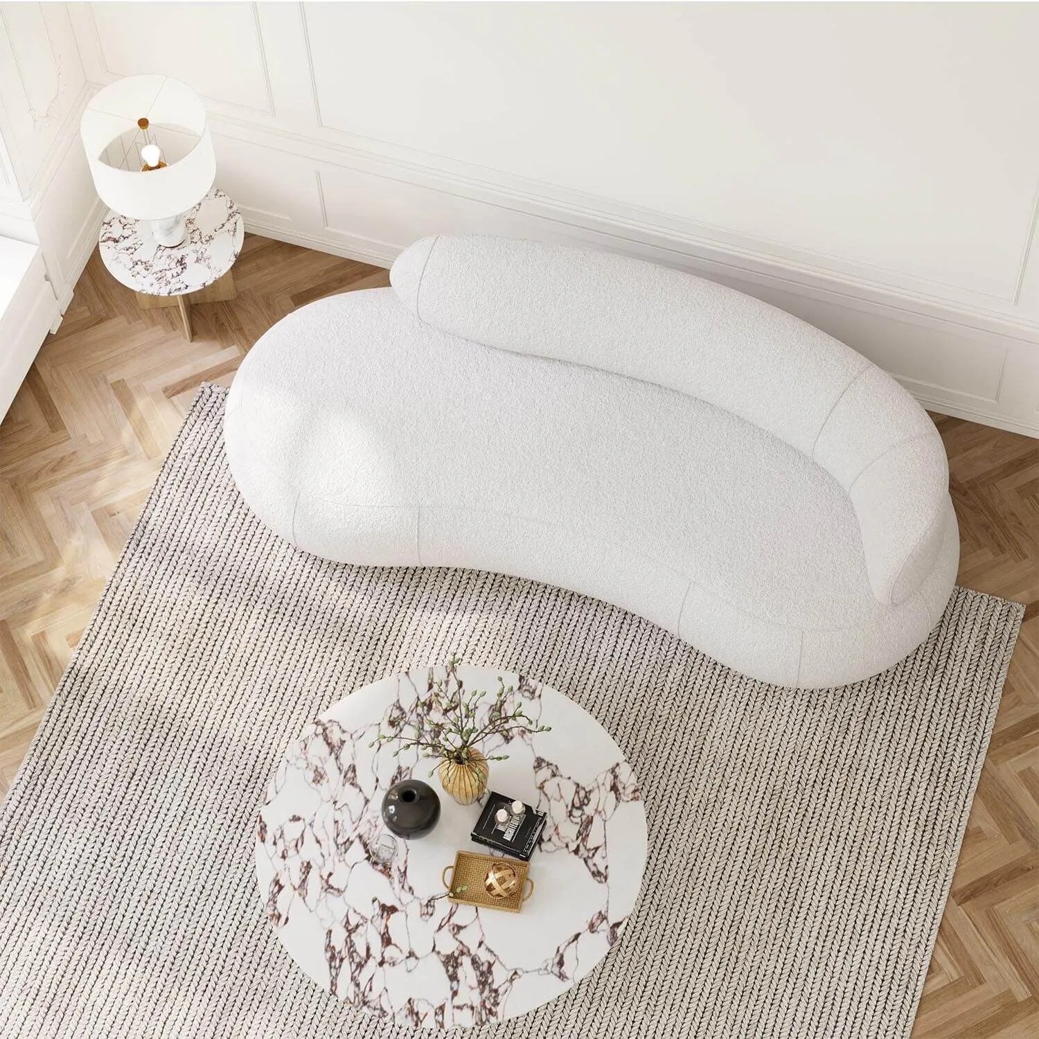 Soffa 3-sits 253cm Vit Boucle Armstöd Höger - Malibu