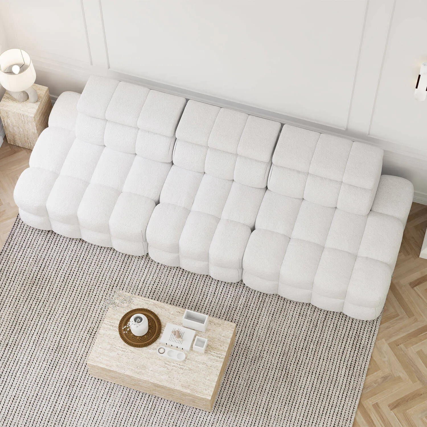 Soffa 3-sits 291cm Vit Boucle Utan Armstöd - Paris