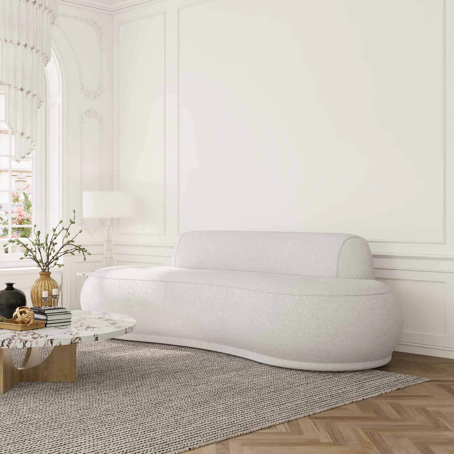 Soffa 3-sits 253cm Vit Boucle - Bel Air