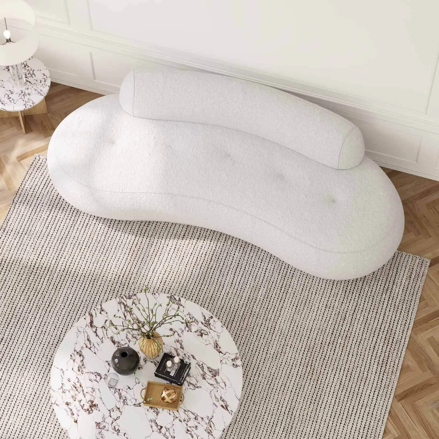 Soffa 3-sits 253cm Vit Boucle - Bel Air