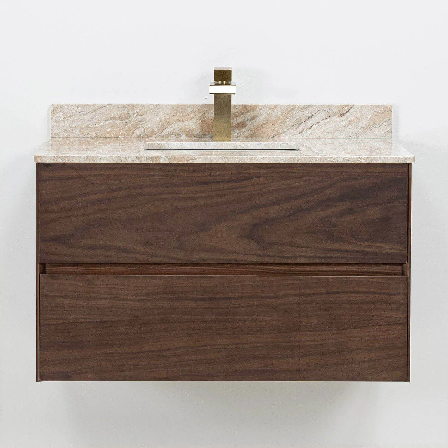 Badrumskommod Valnöt 80cm Beige Marmor - Marstrand