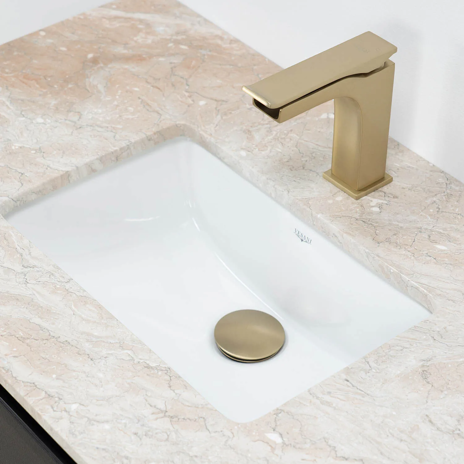 Badrumskommod Svart Valnöt 80cm Beige Marmor - Dallas