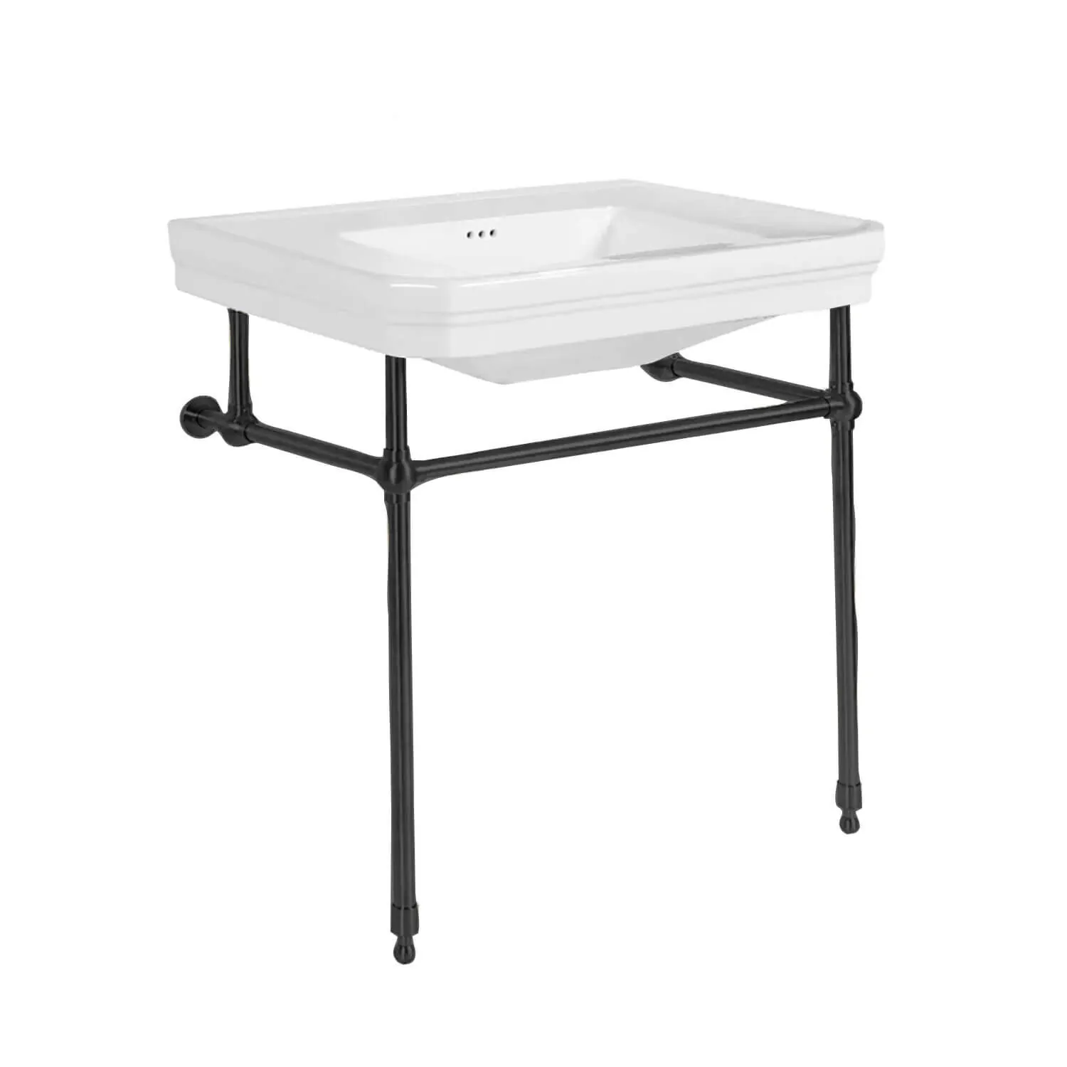 Windsor klassiskt porlin handfat på metallben i svart. Storlek 81 cm