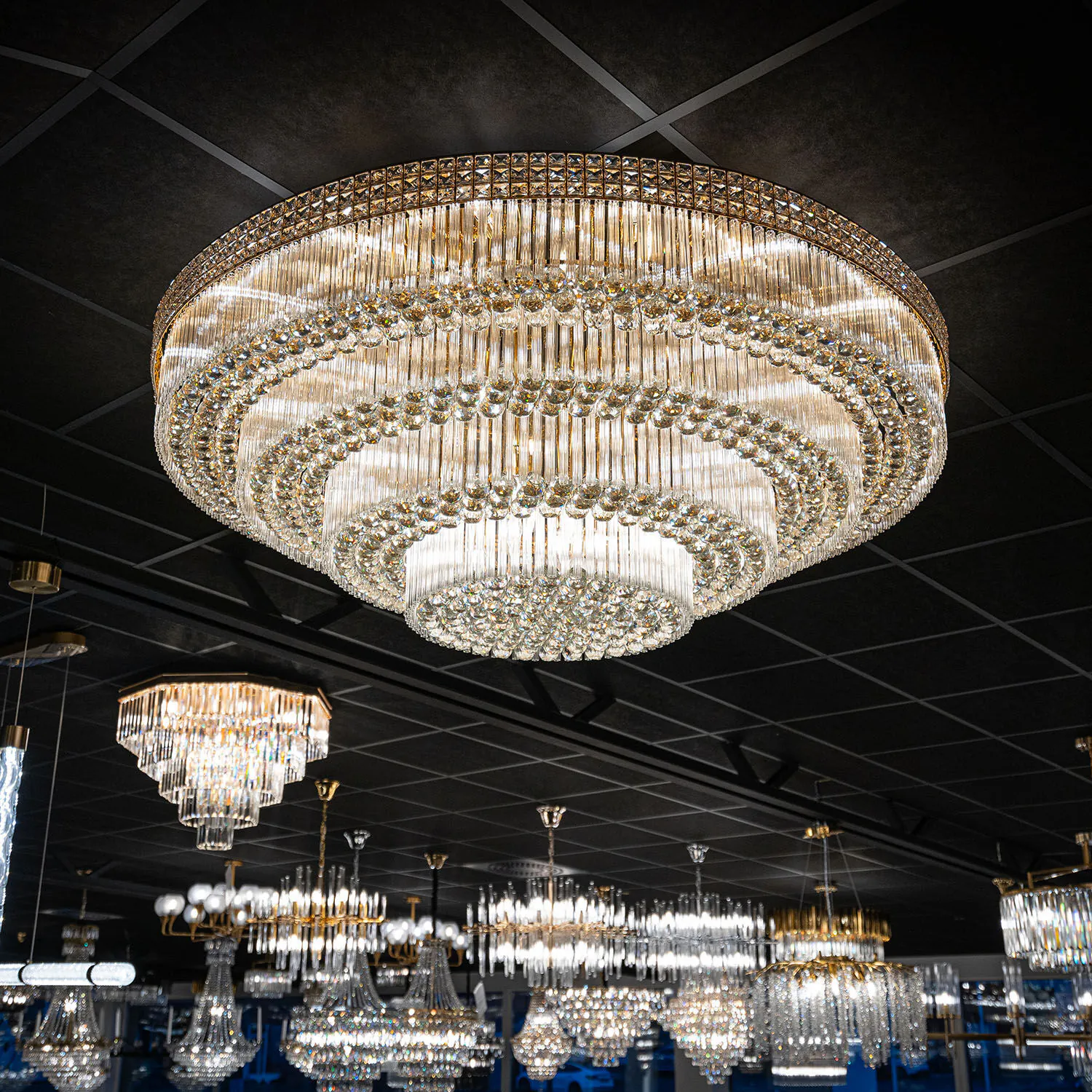 Stor Plafond Kristall Ø150cm Marbella Guld
