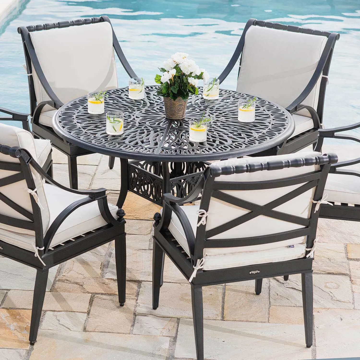 Rund Matgrupp Utomhus 6 stolar Svart Aluminium - Amalfi Ø120cm