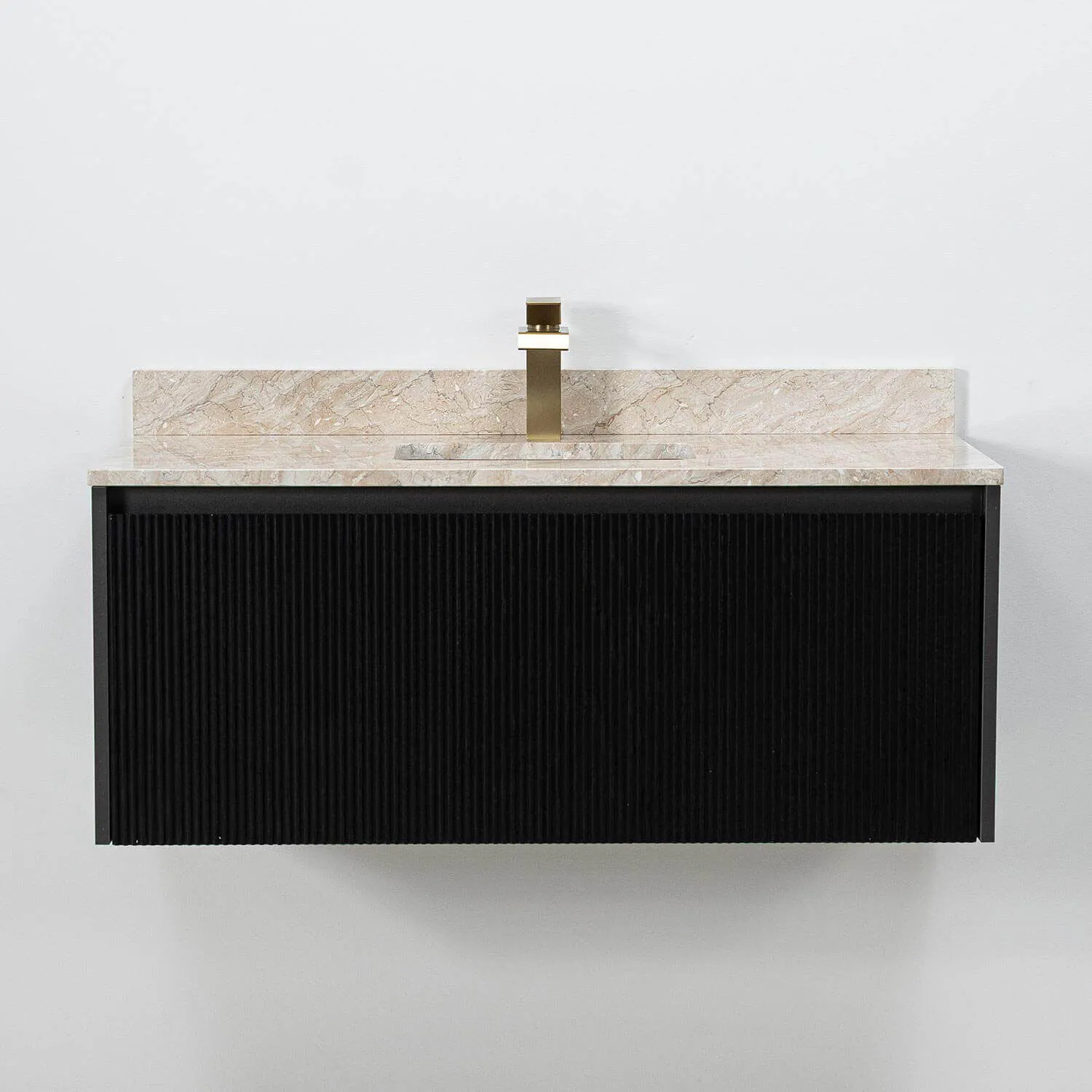 Badrumskommod Svart 100cm Beige Marmor - Båstad