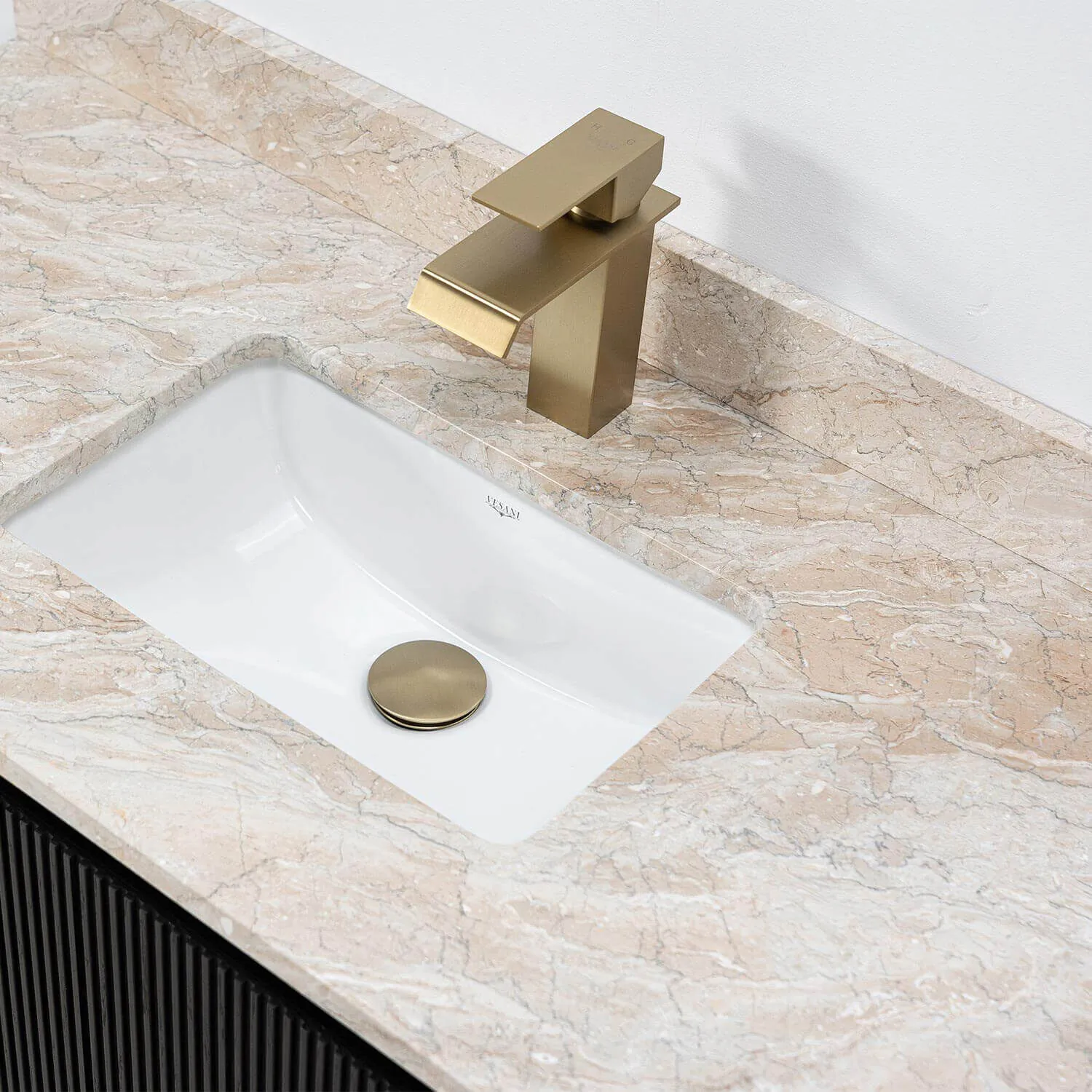 Badrumskommod Svart 100cm Beige Marmor - Båstad