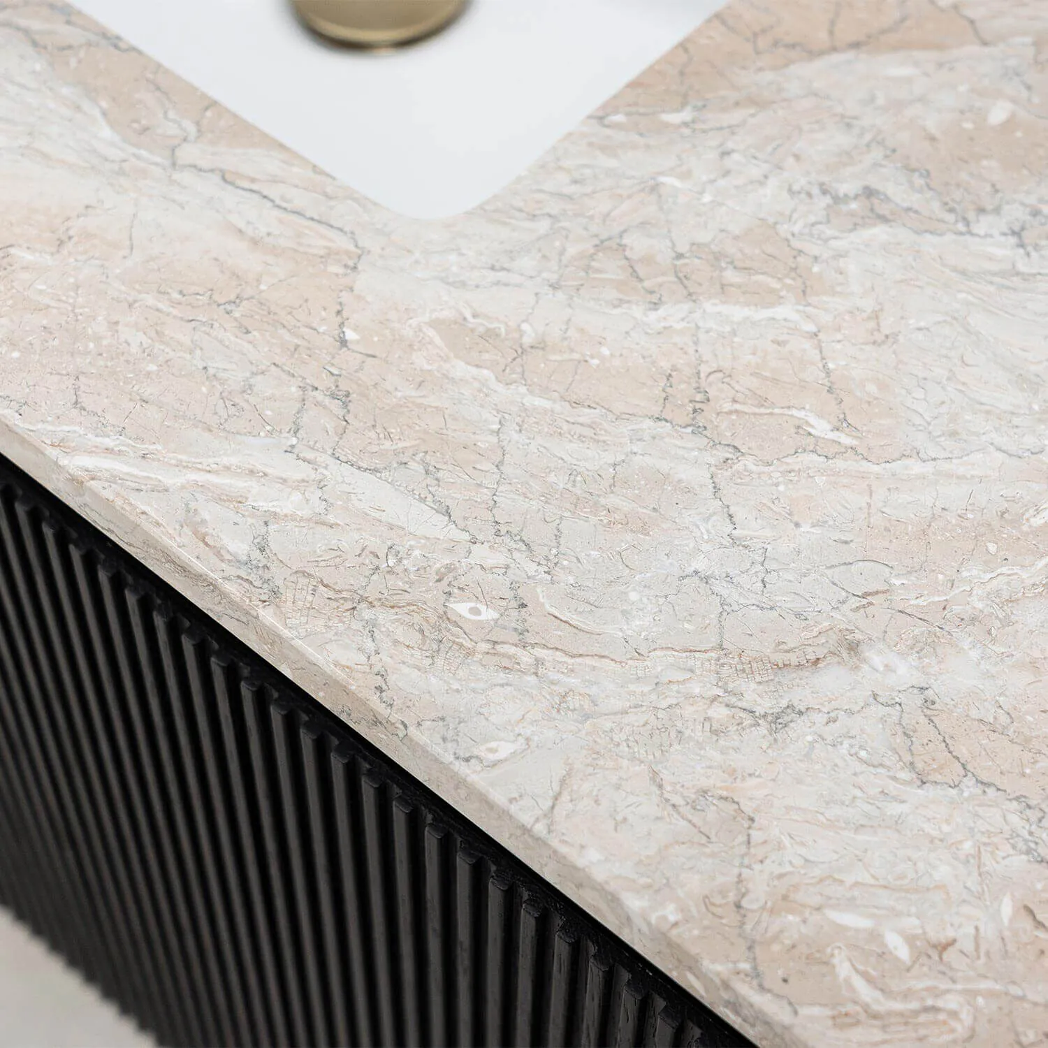 Badrumskommod Svart 100cm Beige Marmor - Båstad