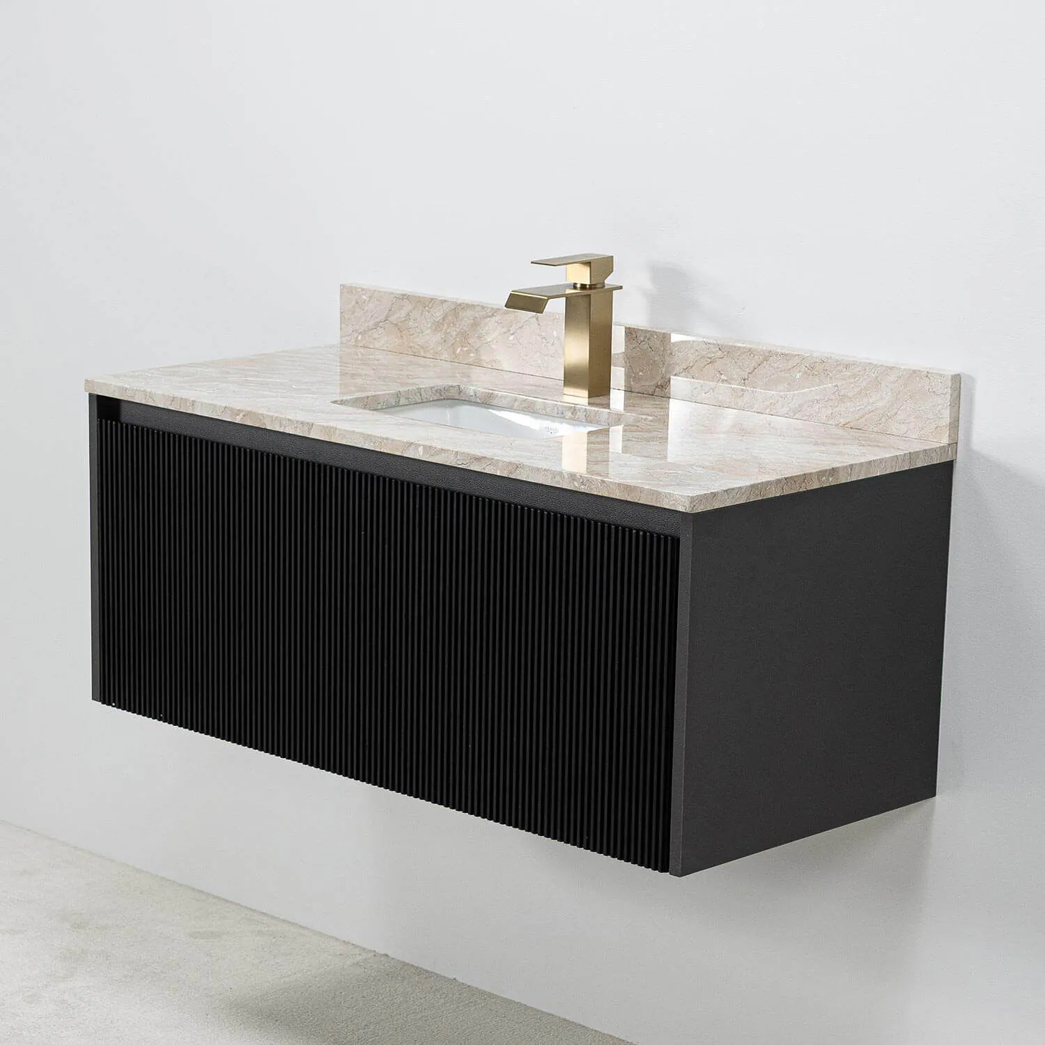 Badrumskommod Svart 100cm Beige Marmor - Båstad