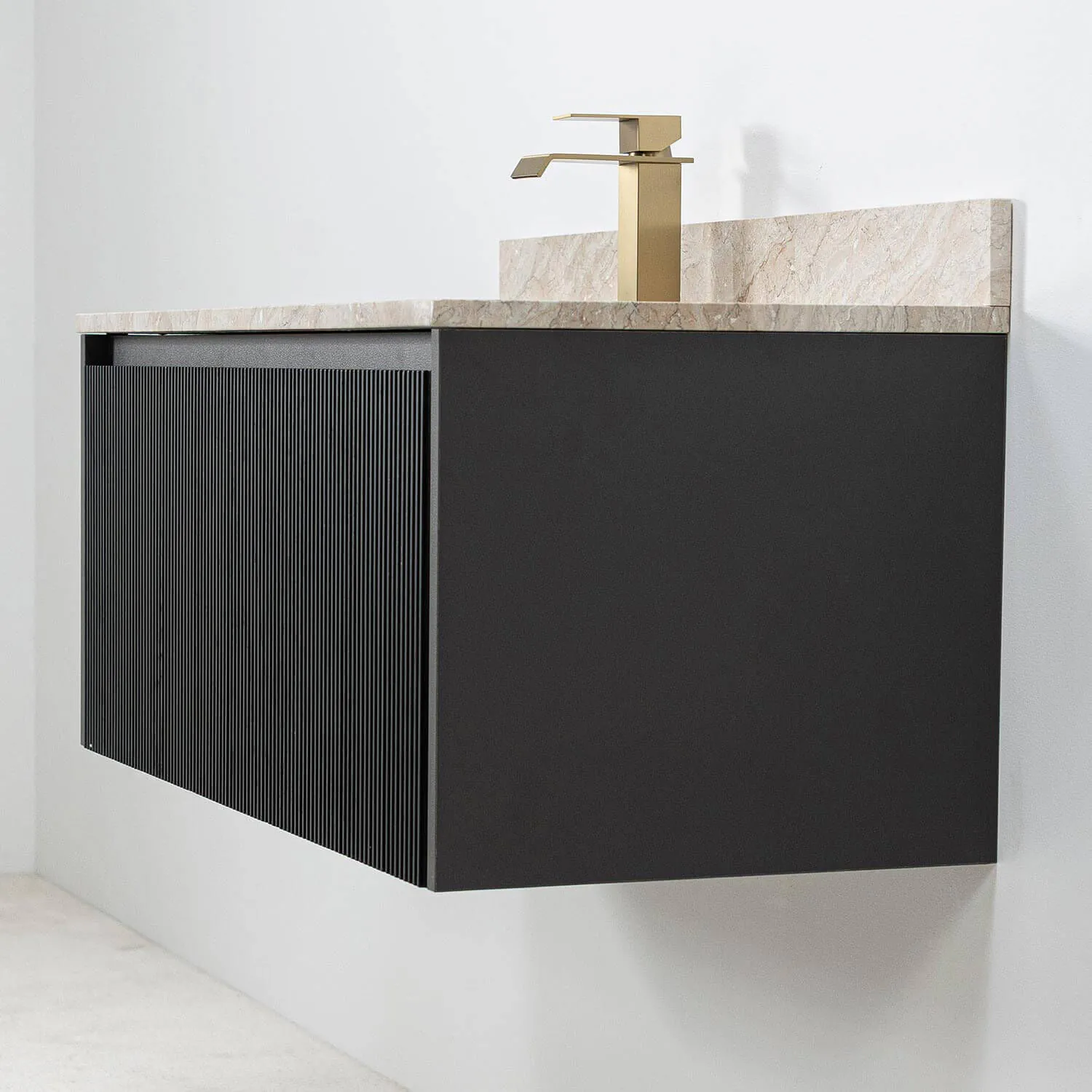 Badrumskommod Svart 100cm Beige Marmor - Båstad