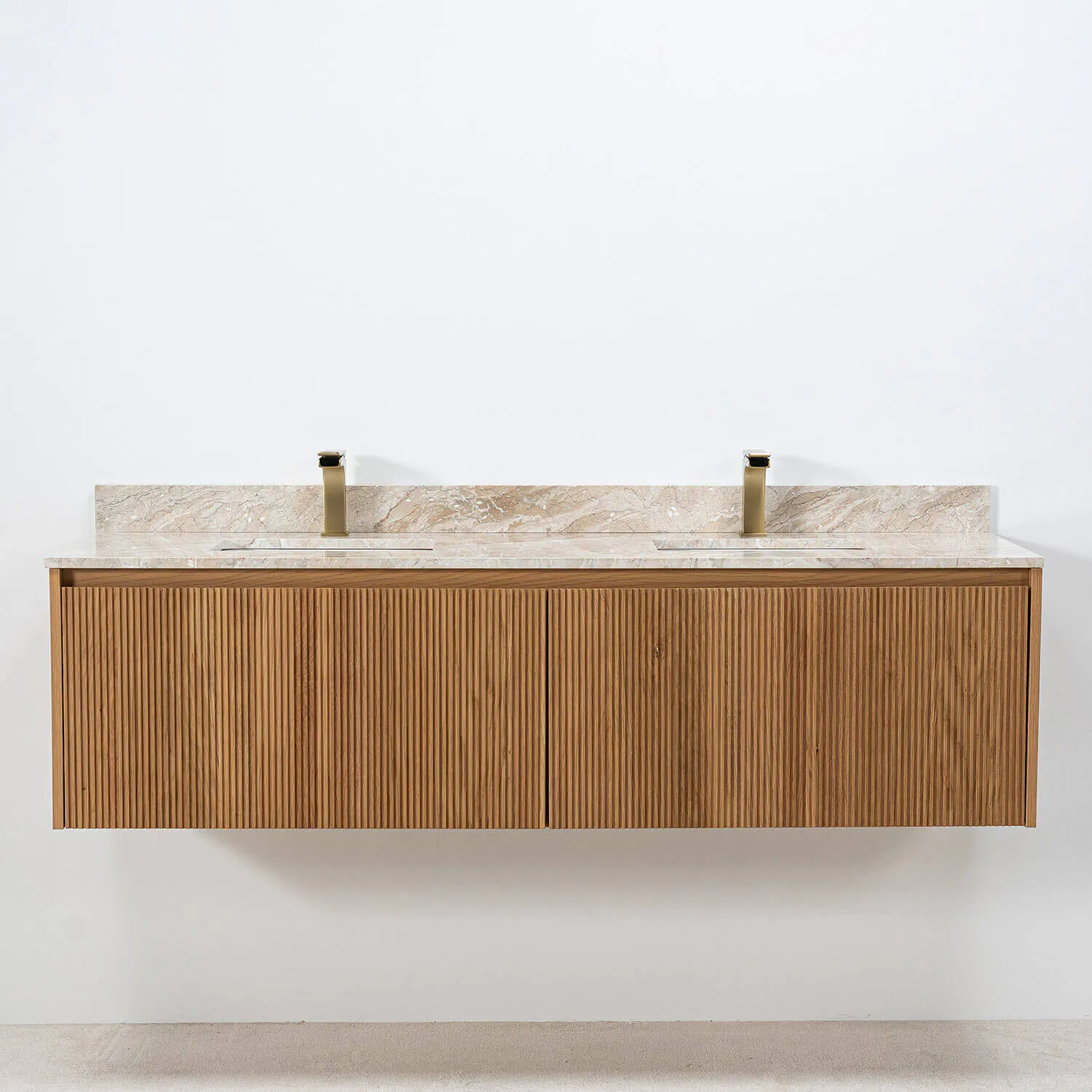 Dubbelkommod Ek 150cm Beige Marmor - Båstad