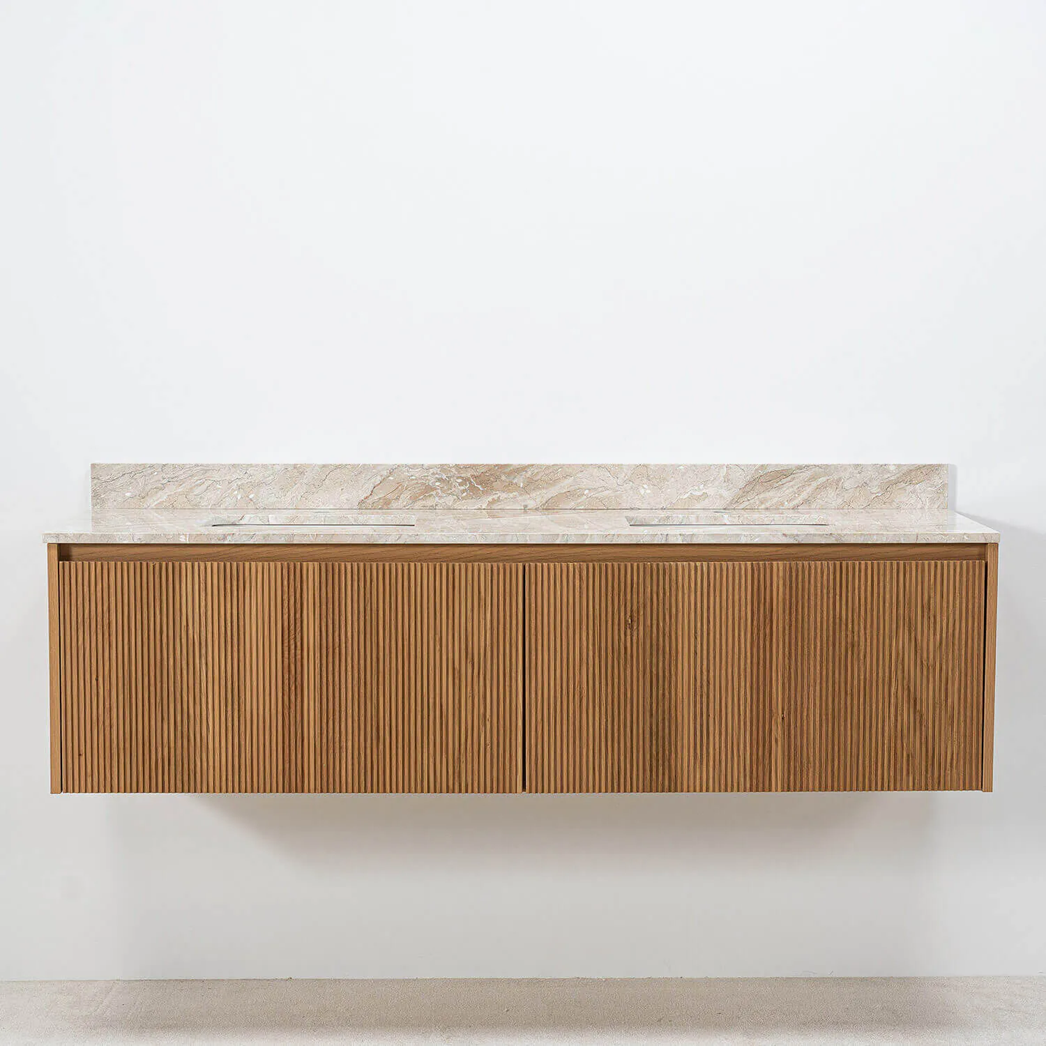 Dubbelkommod Ek 150cm Beige Marmor - Båstad