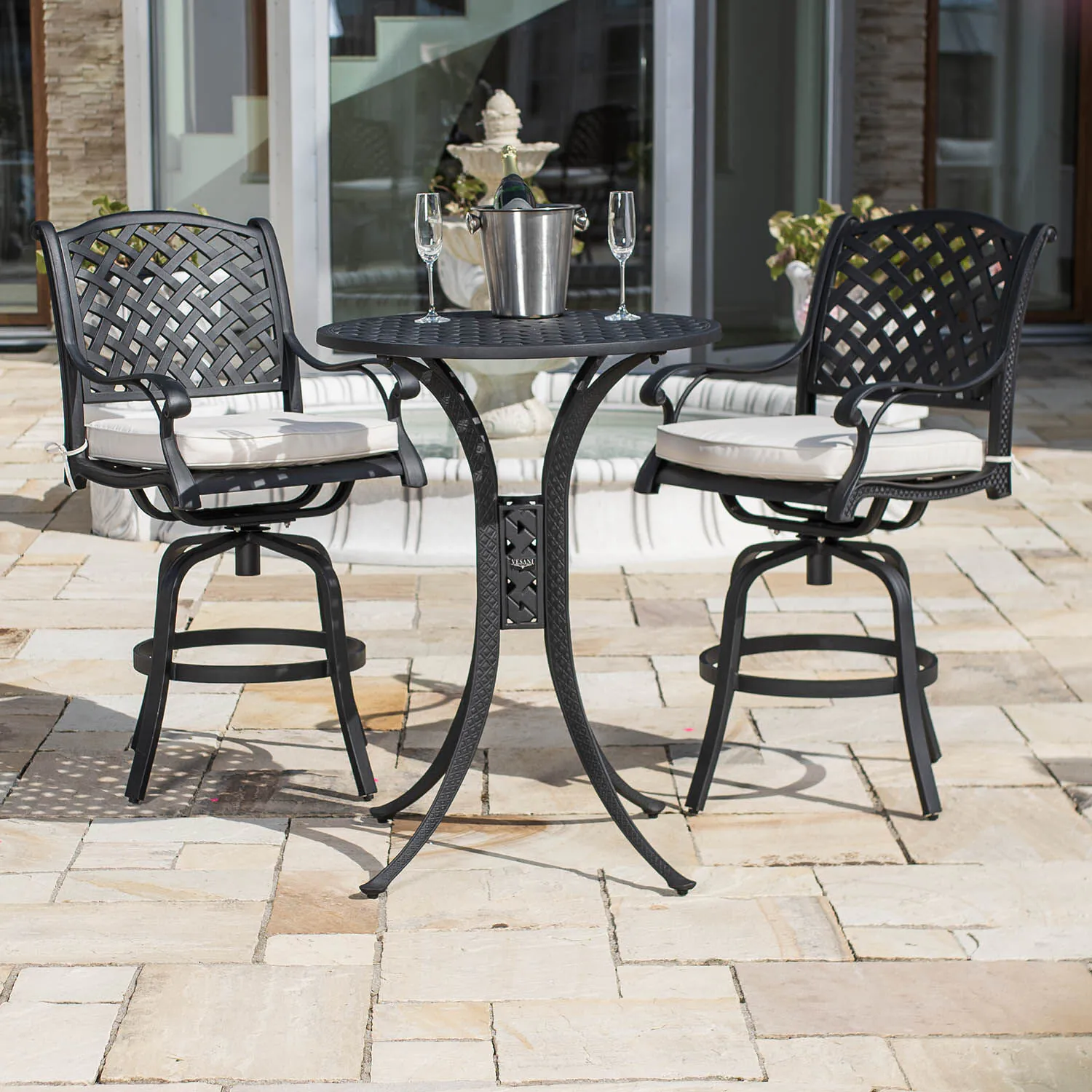 Bargrupp Utomhus Svart Aluminium 2 stolar - Salerno Ø76cm